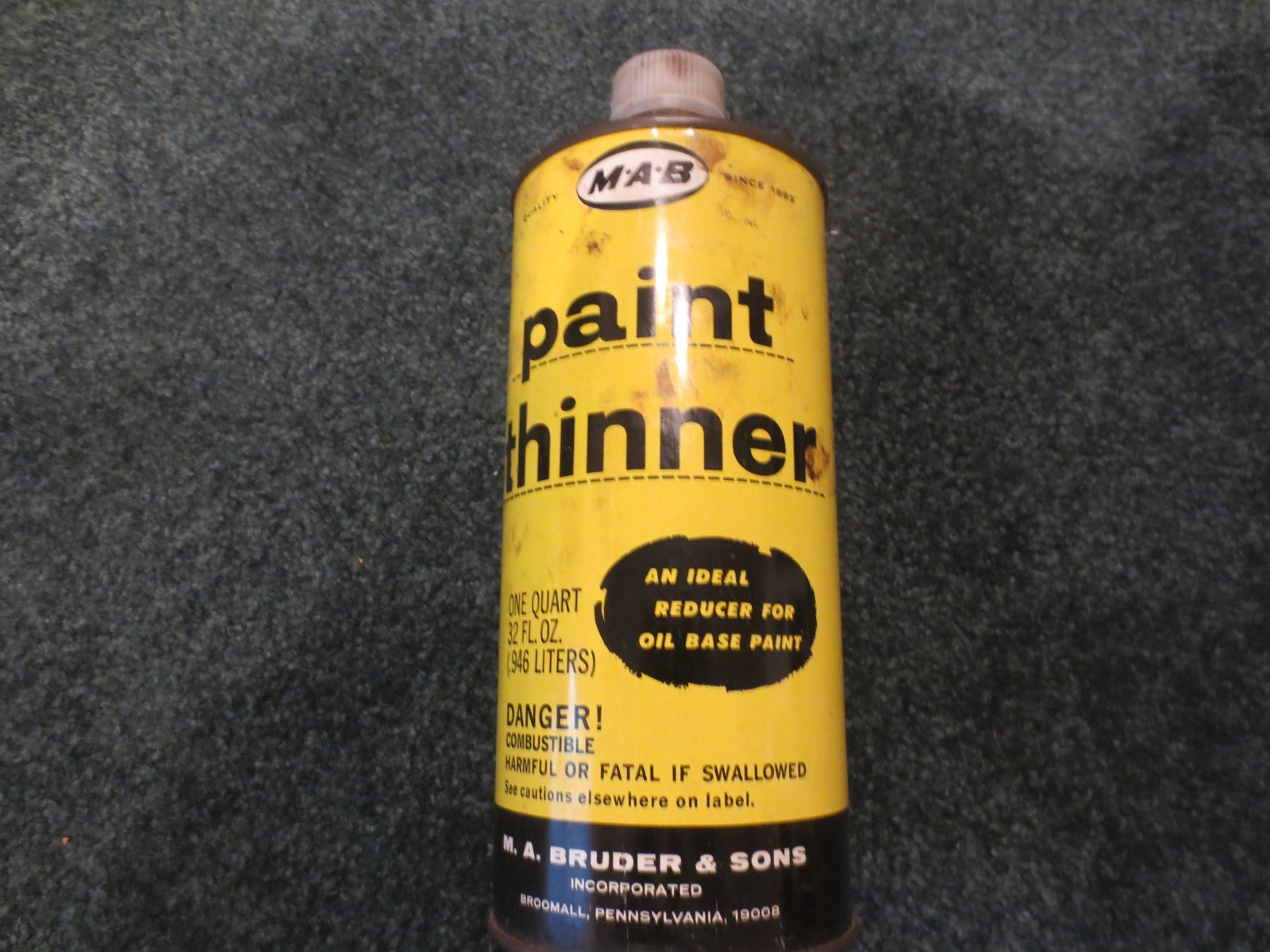 EARLY VINTAGE ORIGINAL \'MAB\' PAINT THINNER CAN - BROOMALL, PA