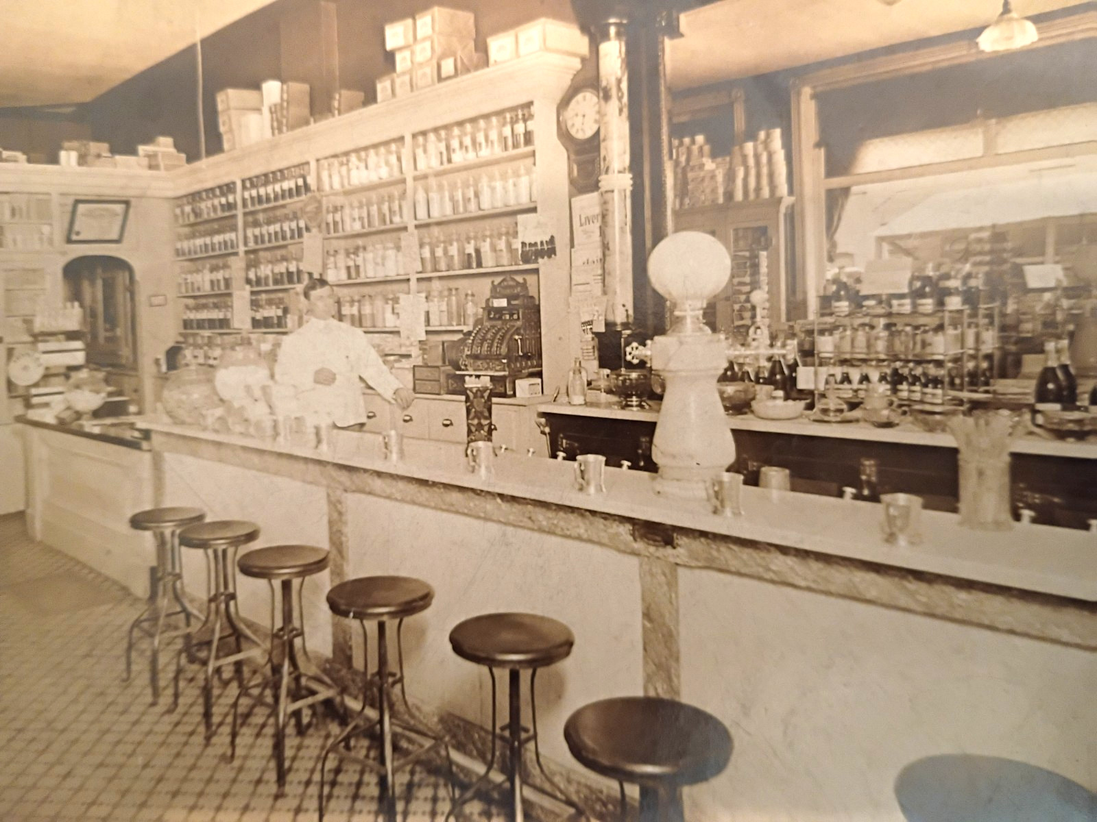 Photograph of Soda Fountain Drugstore Interior c1905 -  Advertising