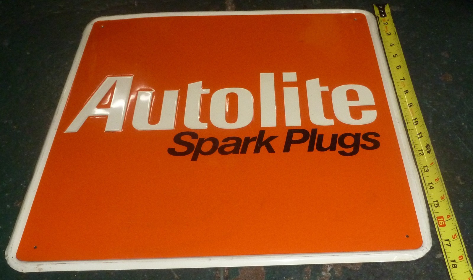 Vintage Embossed Autolite Spark Plugs Advertising Metal Sign 18” X 18”