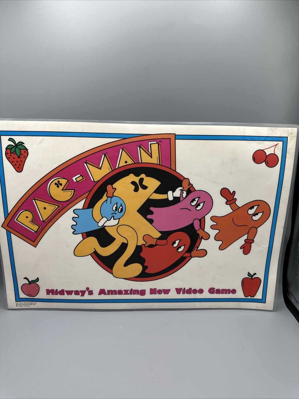 Vintage 1980s Pac Man Placemat Bally Midway Laminated Arcade Video Game 2-Sided