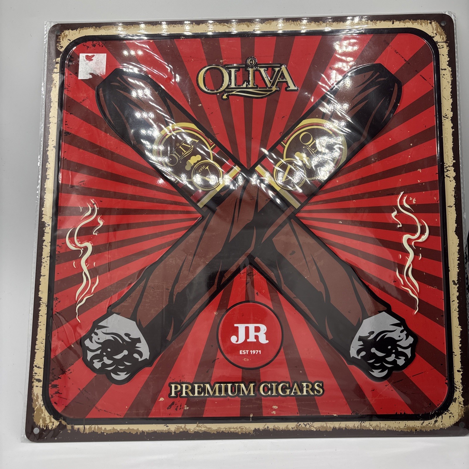 NEW Oliva JR PREMUM CIGAR Tin Sign NEW IN WRAPPER 15 X 15 Cigar Lounge MAN CAVE