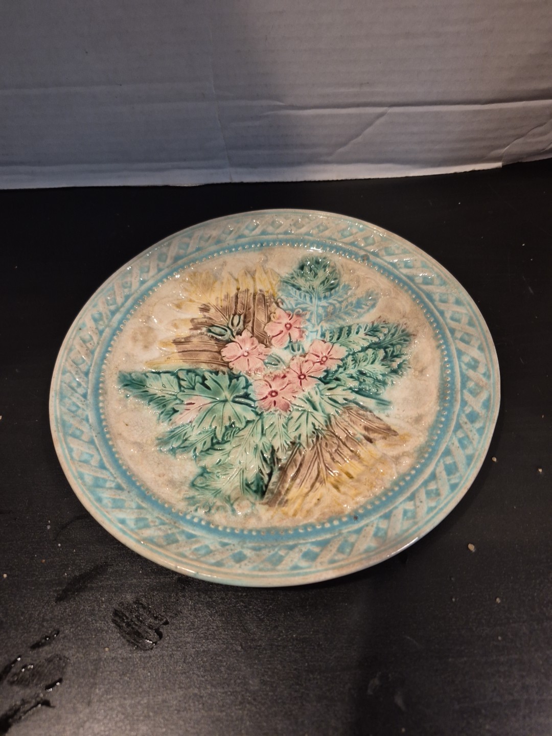 Antique French Majolica Plate Fern and Flowers Antique French Majolica Plate Fern and Flowers