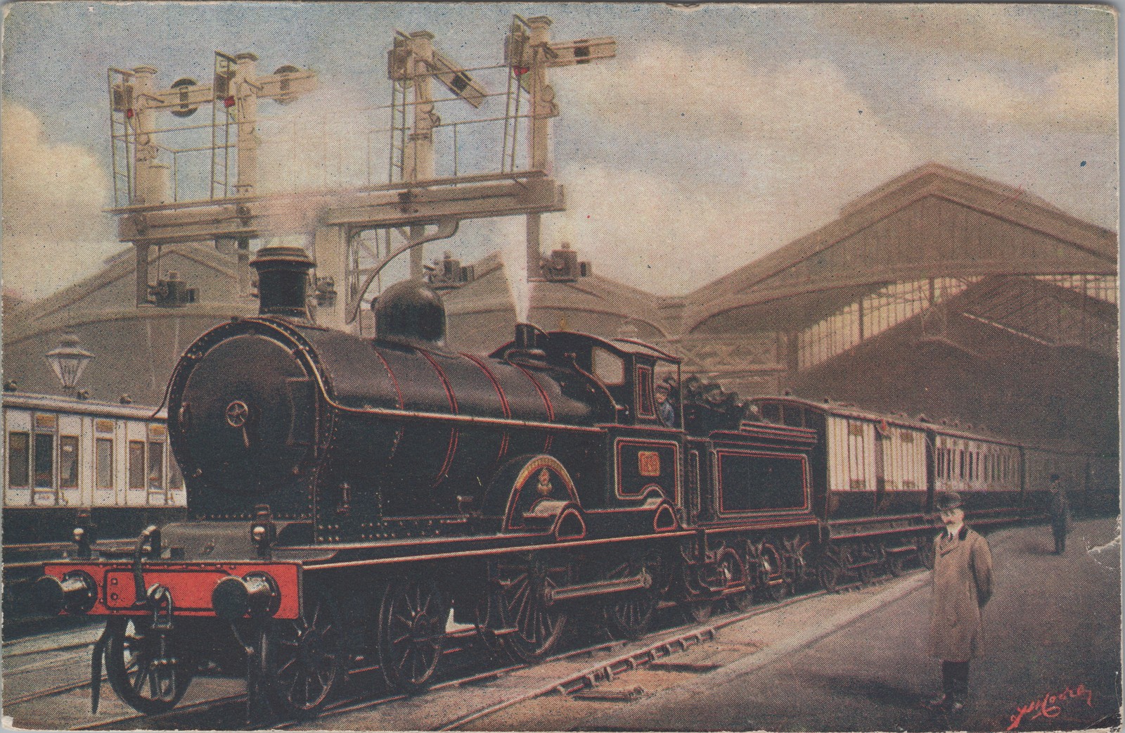 Euston Station London Train LMS LNW Railway Locomotive Postcard F Moore Art