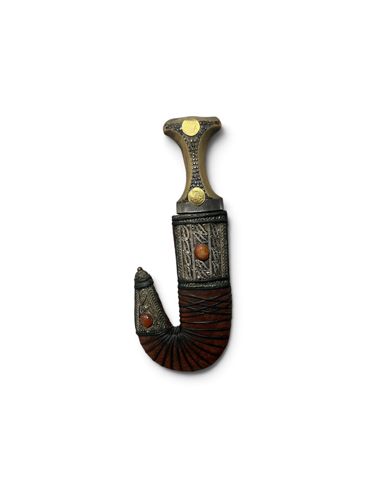 Curved Dagger Knife Steel Blade Full Tang Horn Handle Leather Sheath Scabbard