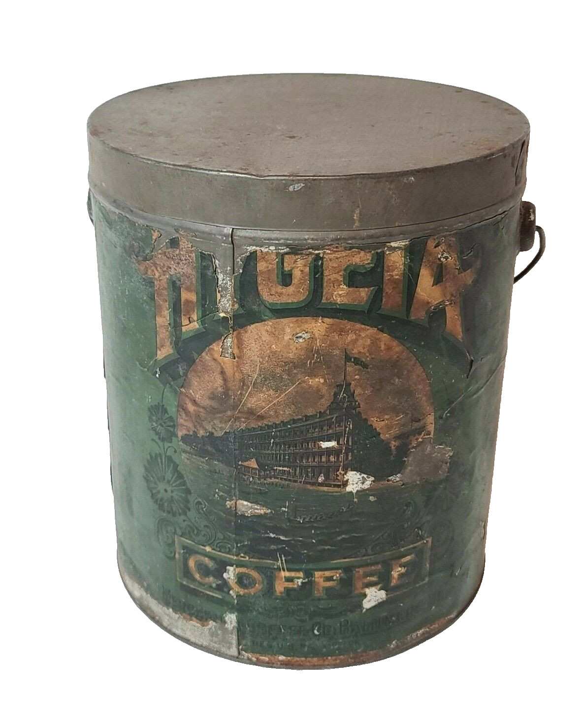 Antique 1920\'s Tin Advertising HYGEIA Coffee Merchants Baltimore MD Bail Bucket