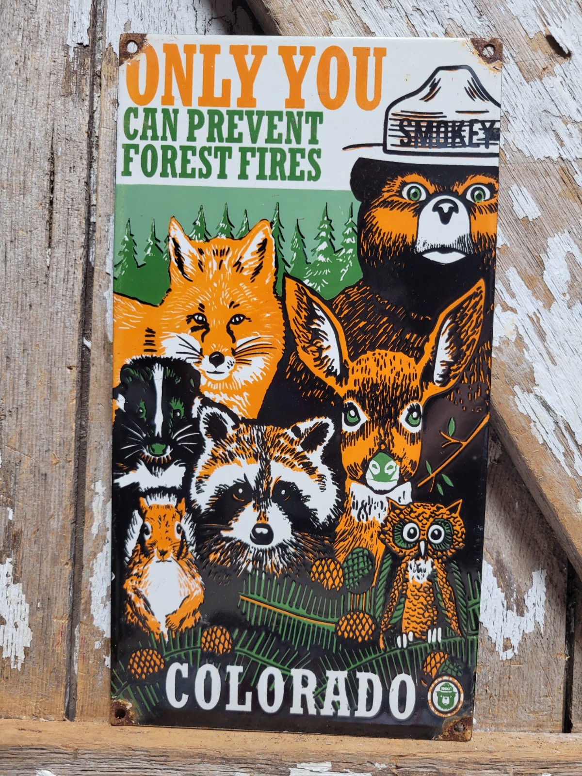 VINTAGE NATIONAL PARK PORCELAIN SIGN OLD COLORADO SMOKEY BEAR FOREST SERVICE 12