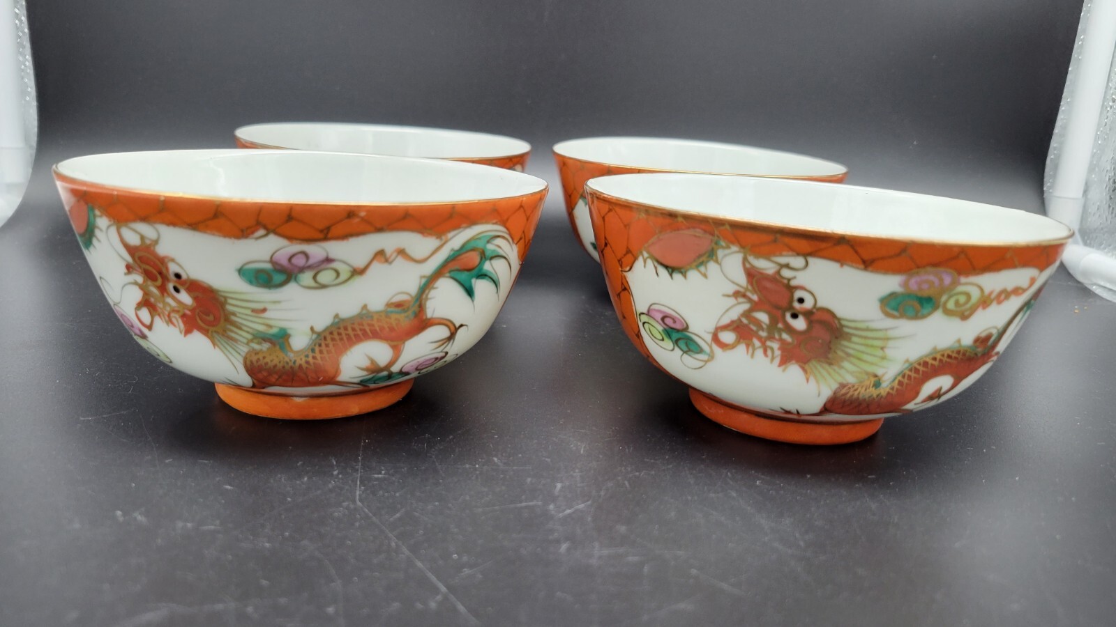 Lot of 4 Vintage CHINESE PORCELAIN BOWLS, DRAGON & PHOENIX