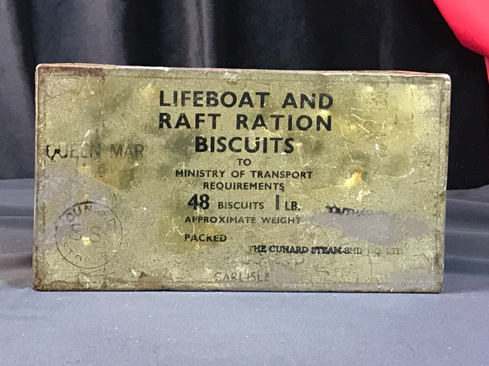 Vintage QUEEN MARY LIFEBOAT & RAFT RATION BISCUITS Sealed Tin