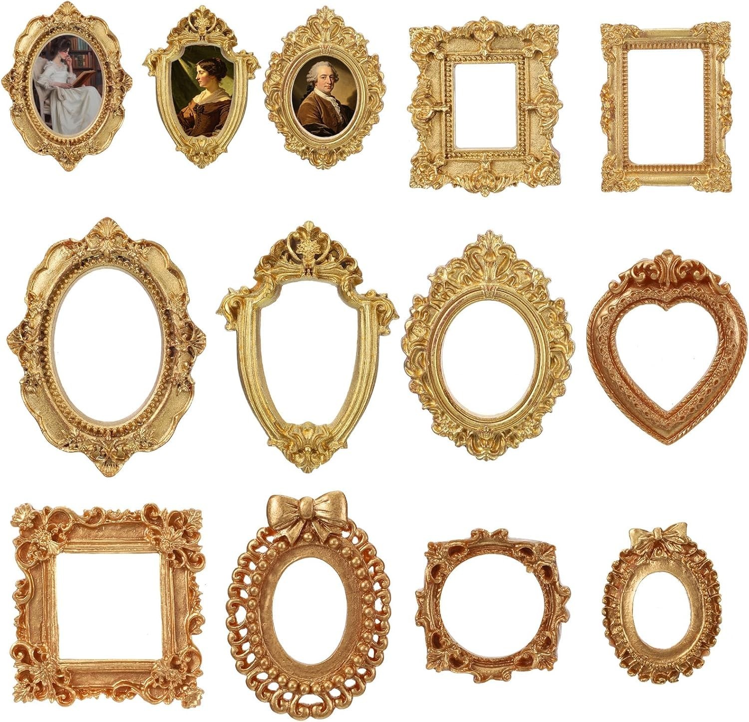 10 PCS Vintage Resin Picture Frame, Gold Mini Picture Frames Set Oval
