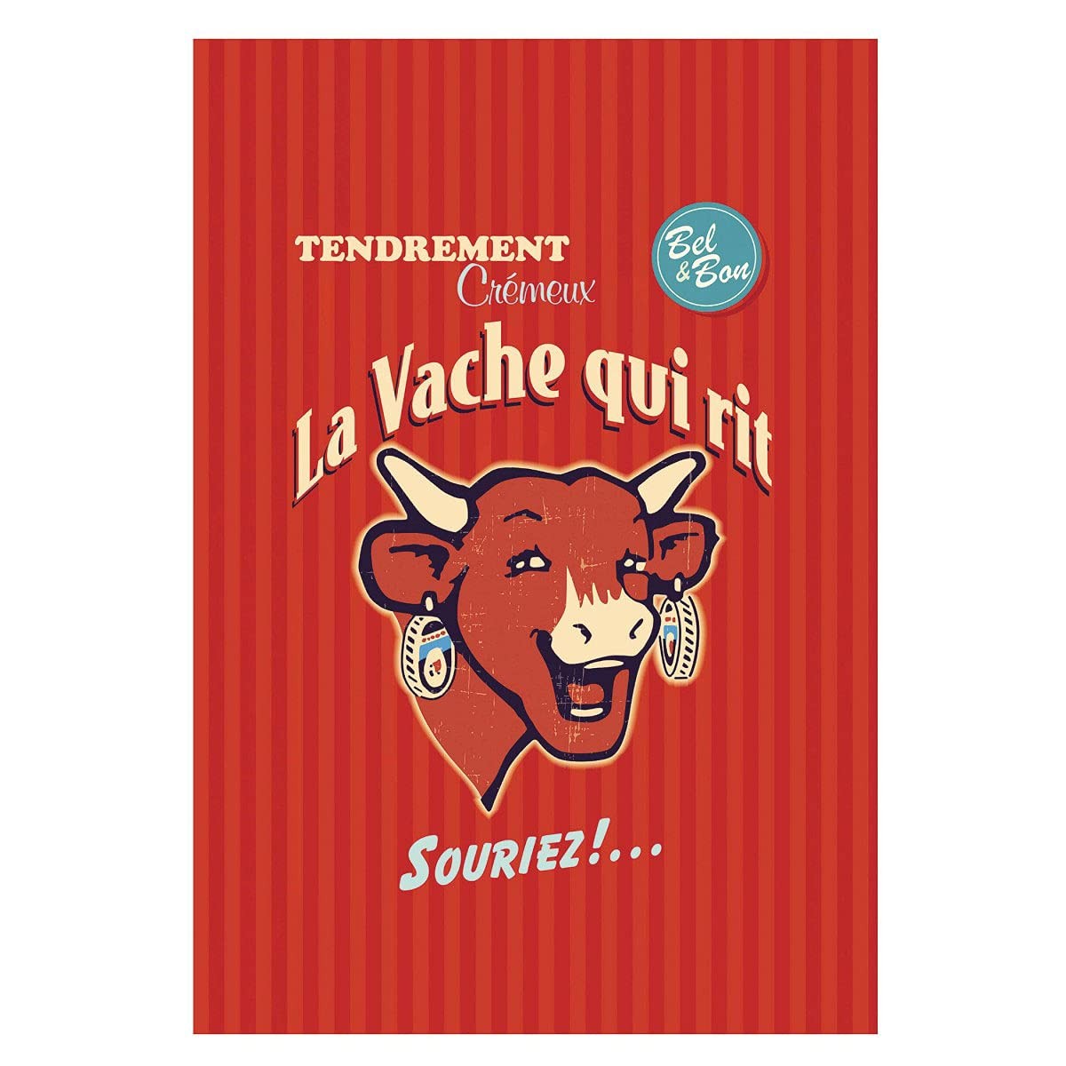 Coucke French Cotton Tea Towel, Vache Qui Rit Retro Rouge, 20x30\