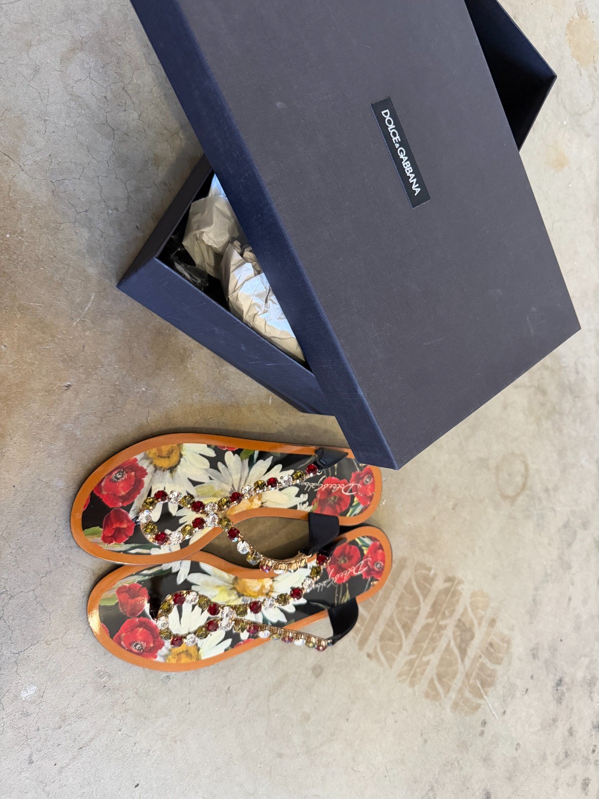 Dolce Gabbana Floral Jeweled Thong Sandals Womens EU 38 