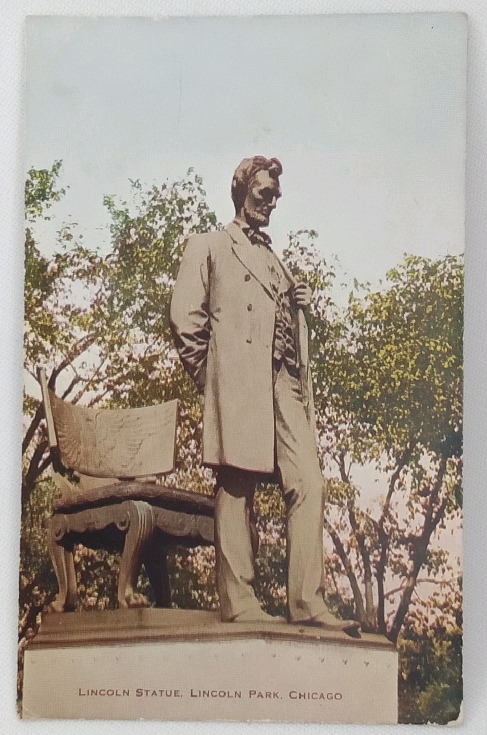 Antique 1910s VO Hammon Abraham Lincoln Statue Real Photo Patriotic Postcard