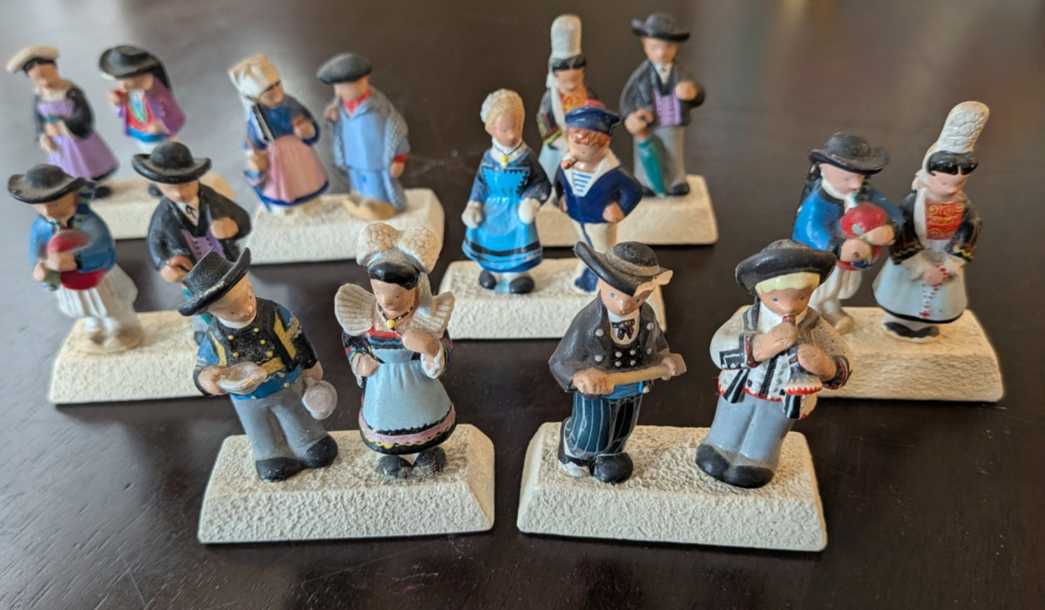 Vintage French Breton Folklore Figurines Lot 16 Brittany Costume 8 Pairs Clay