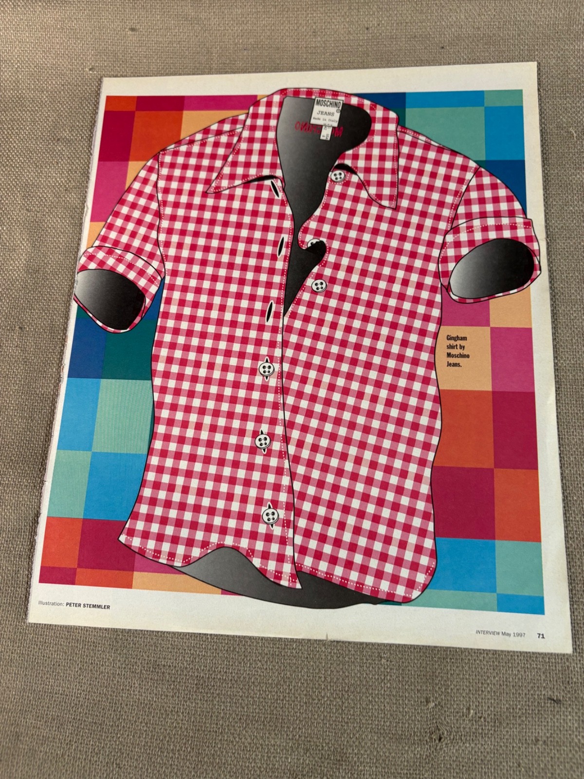 Moschino Jeans Checkered Shirt Peter Stemmler 1997 Magazine Advertisement Ad