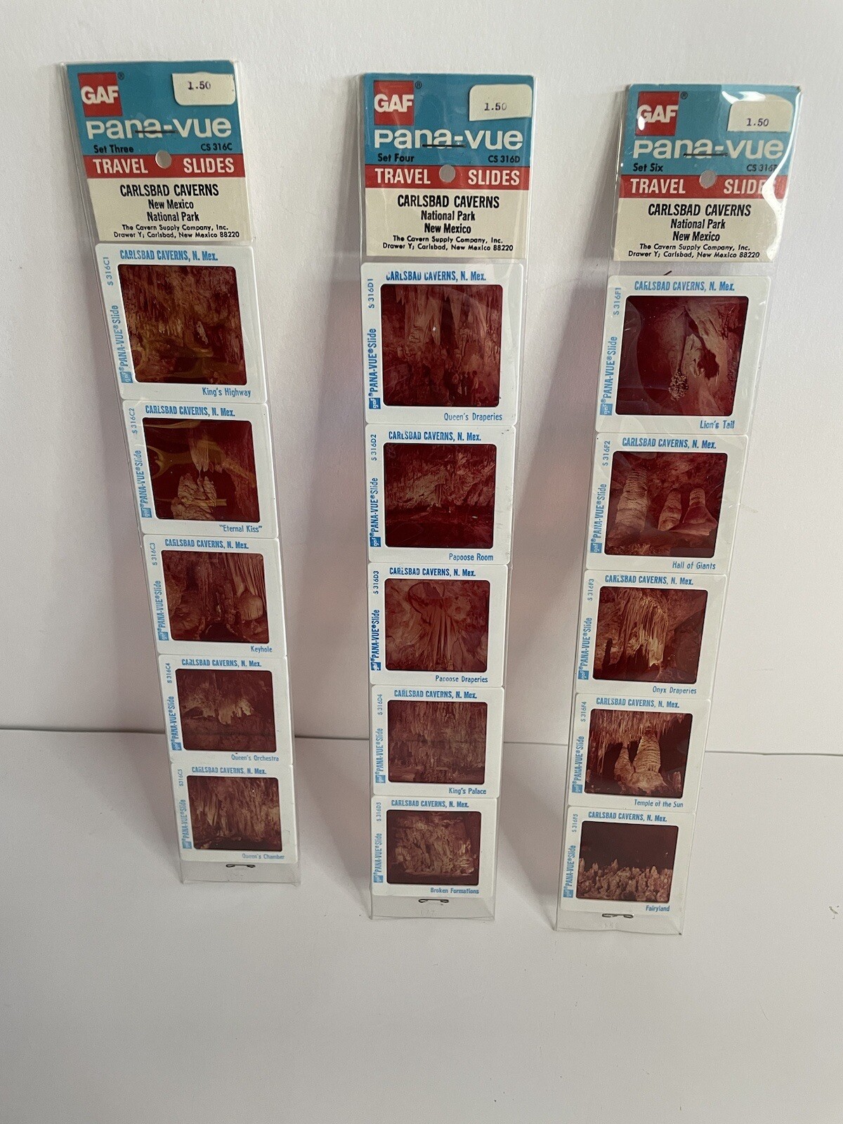 NOS GAF Pana-vue Travel Slides Carlsbad Caverns Sets 3, 4, & 6 (15 Total Slides)