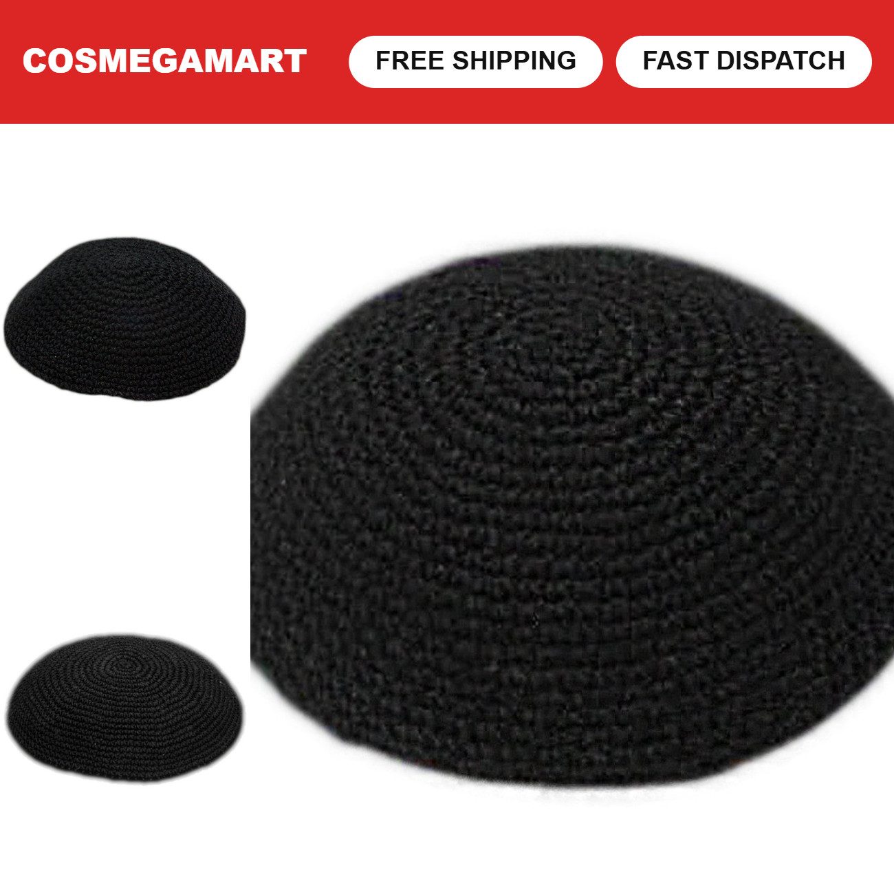 Handmade Black Yarmulke Kippah Kipa Jewish Hat for Men & Kids - All Sizes (21CM)