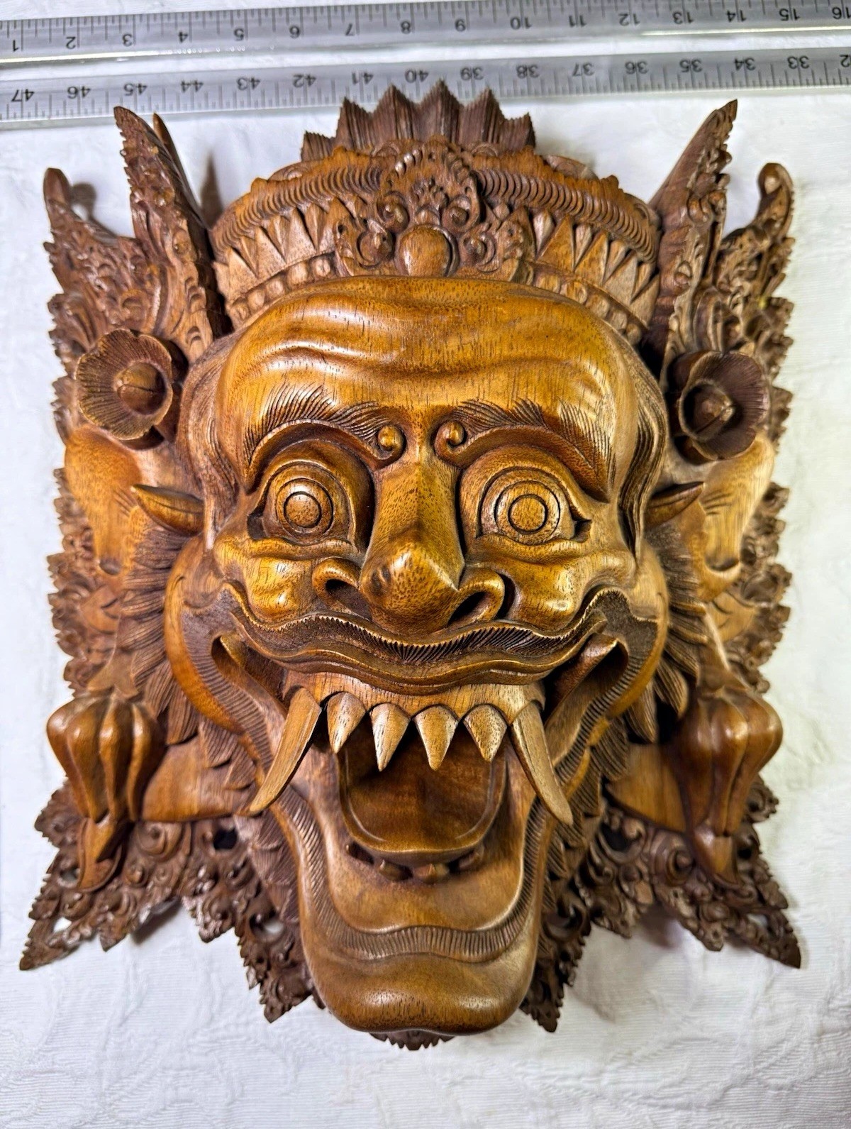 Vintage Indonesian Balinese Boma Barong Wood Mask Signed SUBRATA Master Artisan 