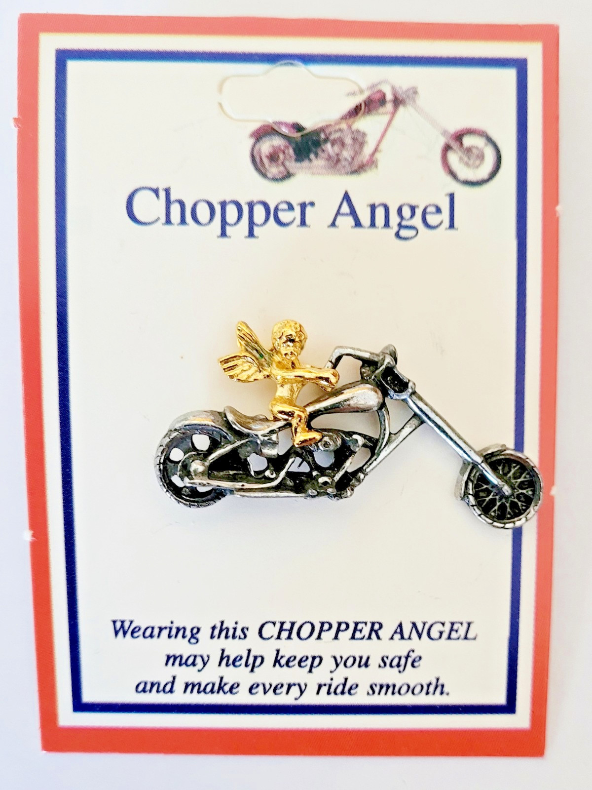 Chopper Motorcycle Angel Pin Two Tone