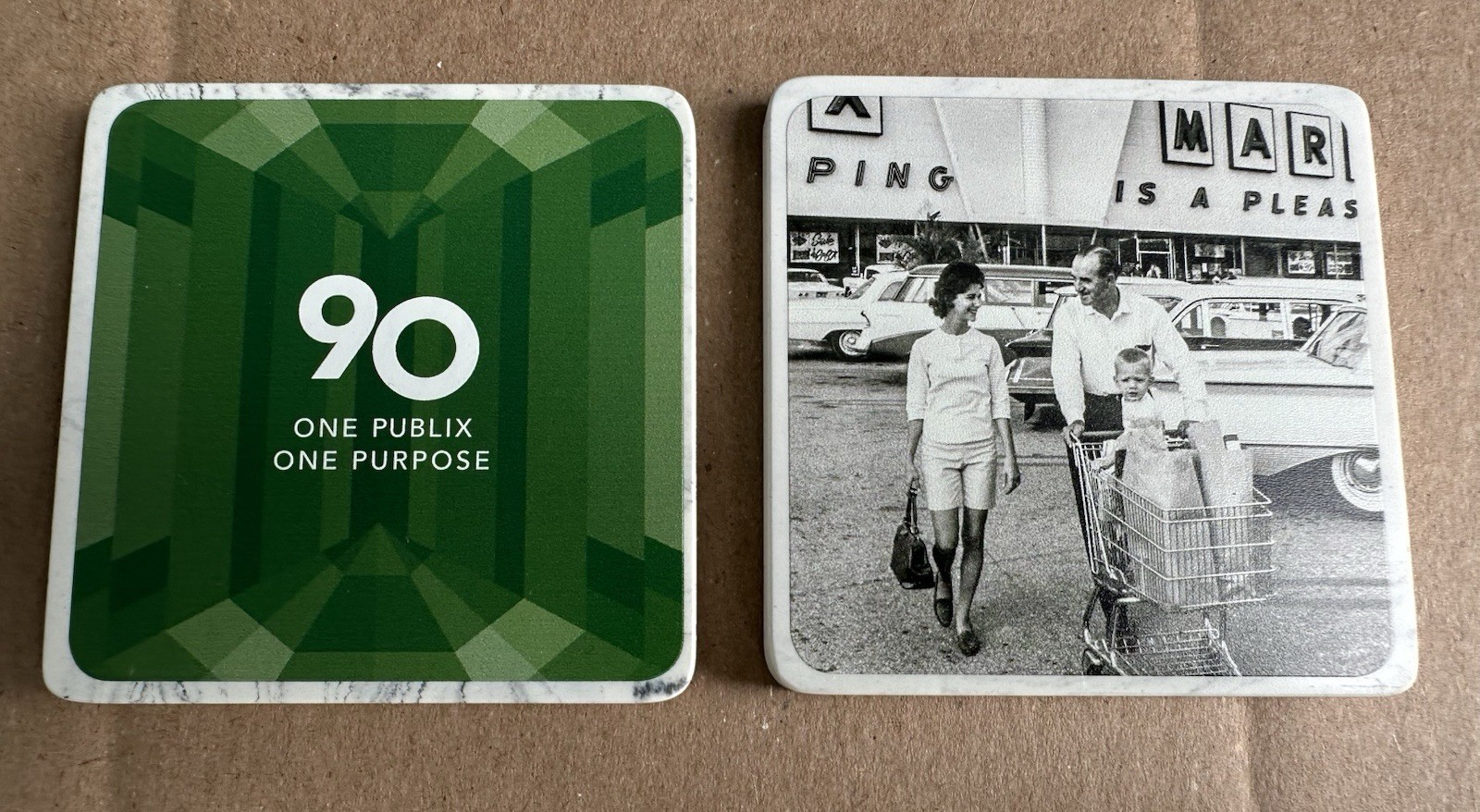 Publix 90 Year Anniversary One Publix One Purpose Pair of Ceramic Coasters NIB