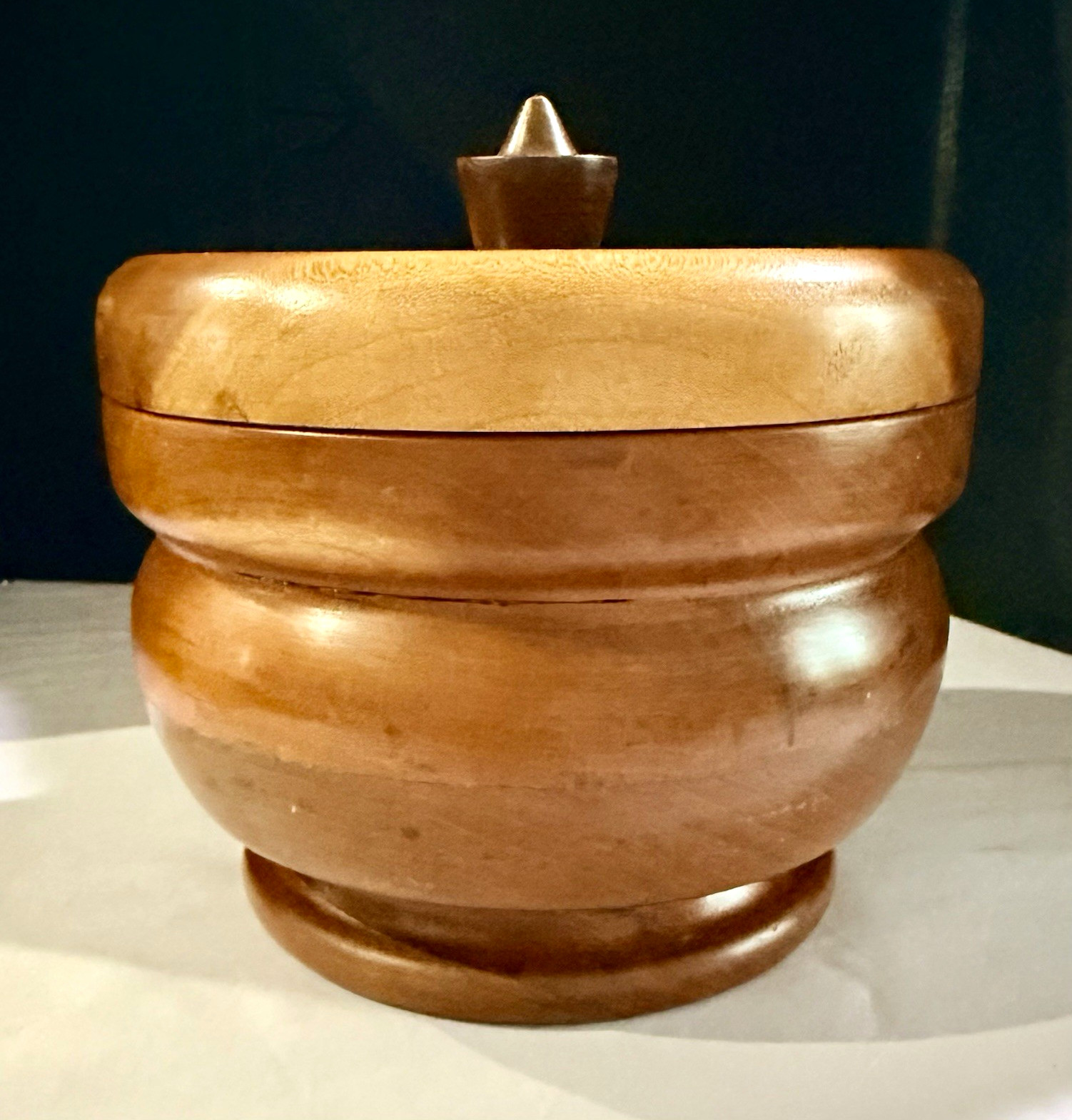 Vintage Mid-Century Turned Wood Lidded Bowl Jar - 6x6\