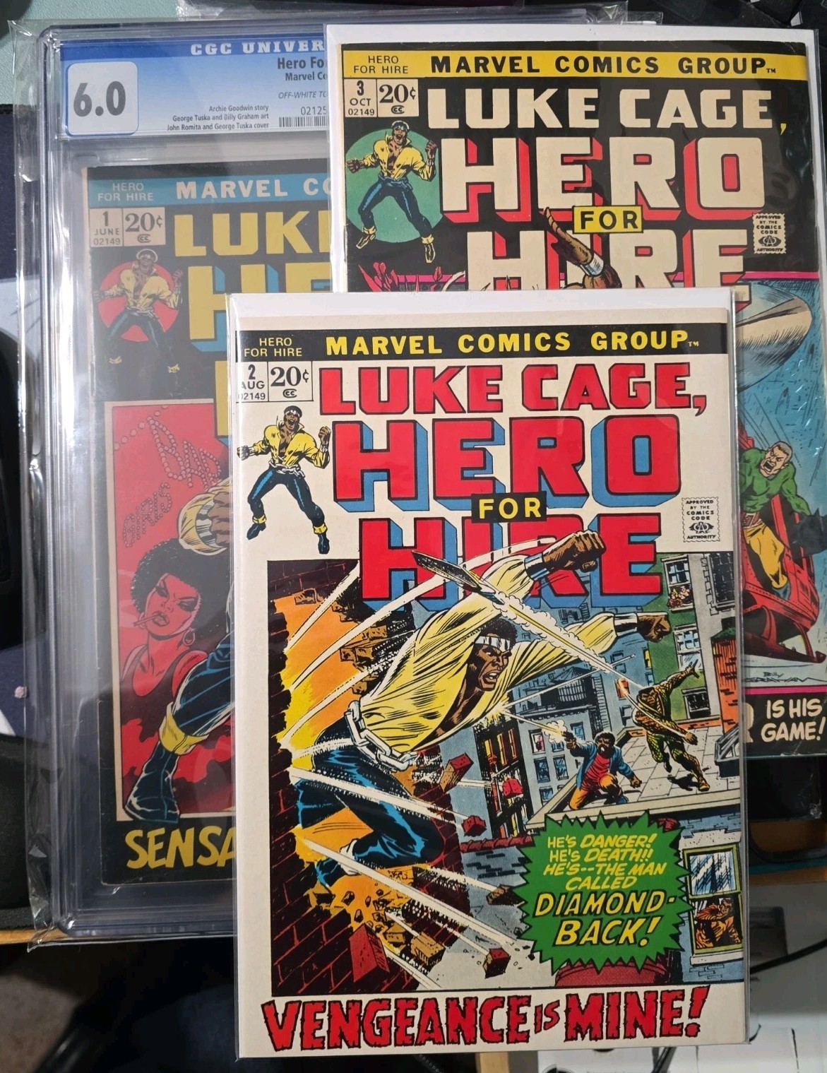 Hero For Hire #1 CGC 6.0 1972 1st Luke Cage + #2 VF/NM OB + #3 VG OB See PICS+