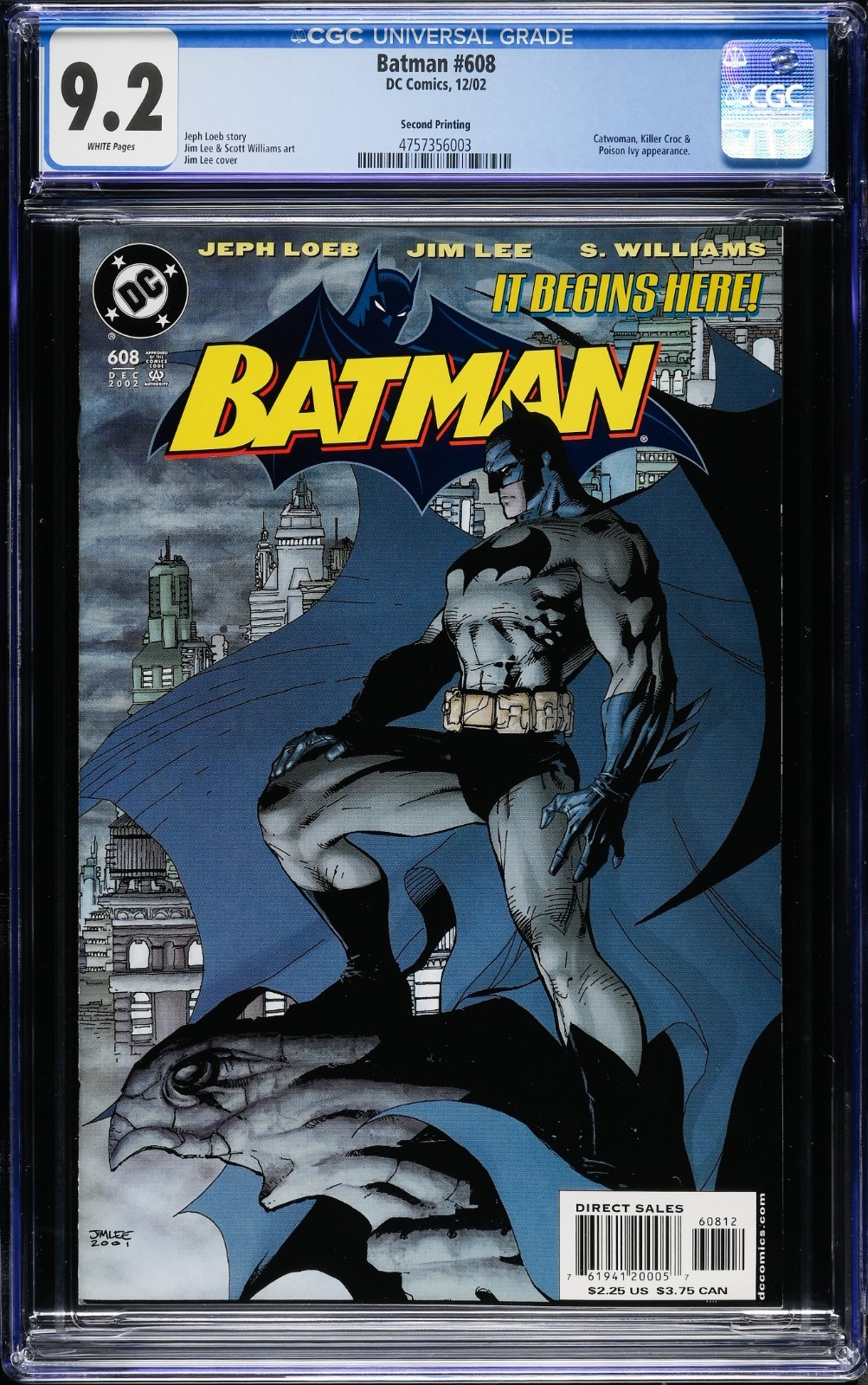 Batman #608 2nd Print CGC 9.2 NM- Jim Lee Hush Variant Cover DC 2002