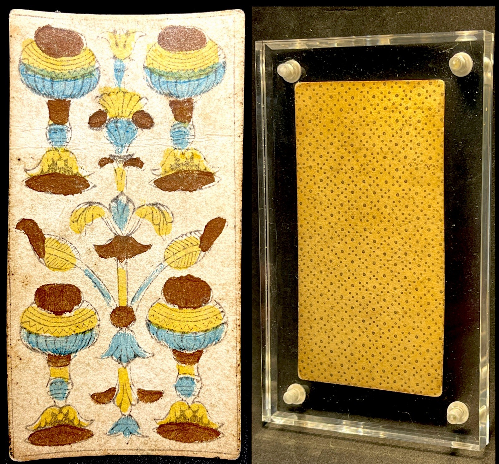 c1775 Woodblock 4 of Cups Antique Tarot Playing Cards Historic Marseille Single