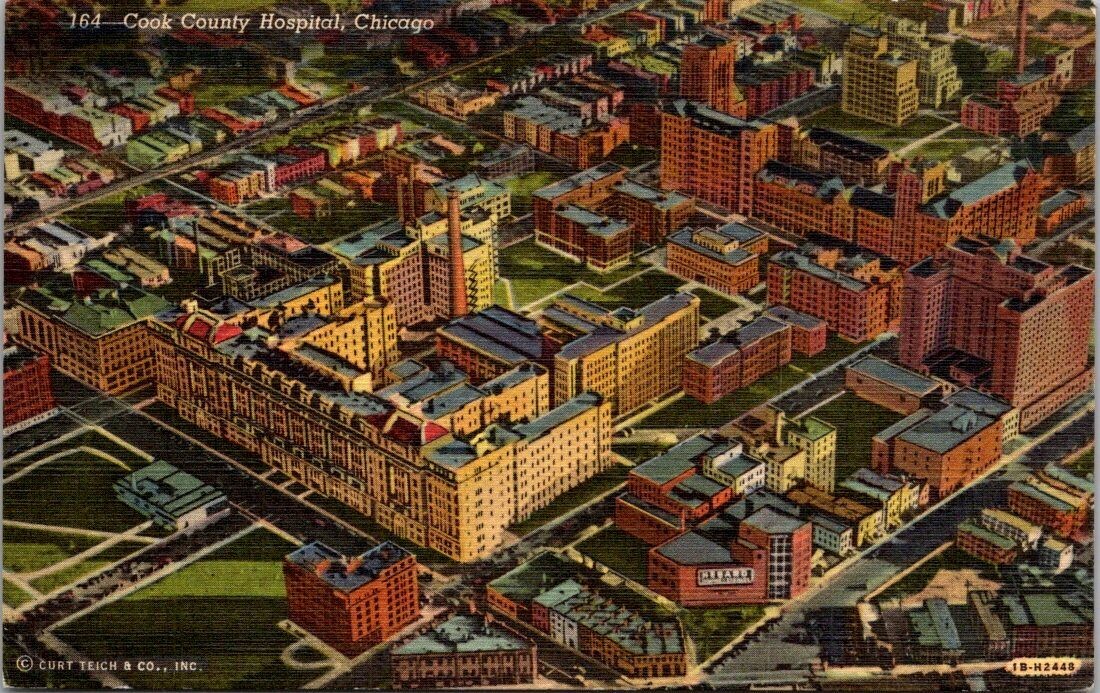 Cook County Hospitol Aerial View Chicago Illinois Linen Postcard c1945 Cook County Hospitol Aerial View Chicago Illinois Linen Postcard c1945