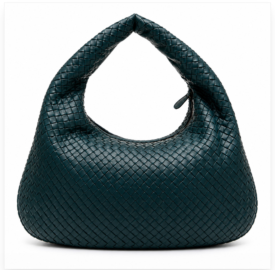 Bottega Veneta Intrecciato Small Veneta Hobo Dark Green Leather w/ Mirror Italy
