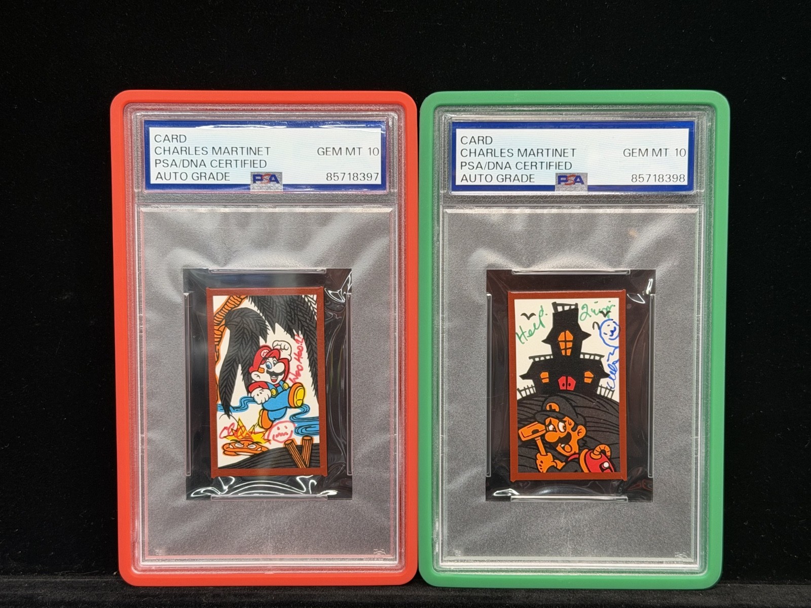 2015 MARIO HANAFUDA AUGUST-RED Luigi/Mario Set PSA/DNA 10 Auto Charles Martinet