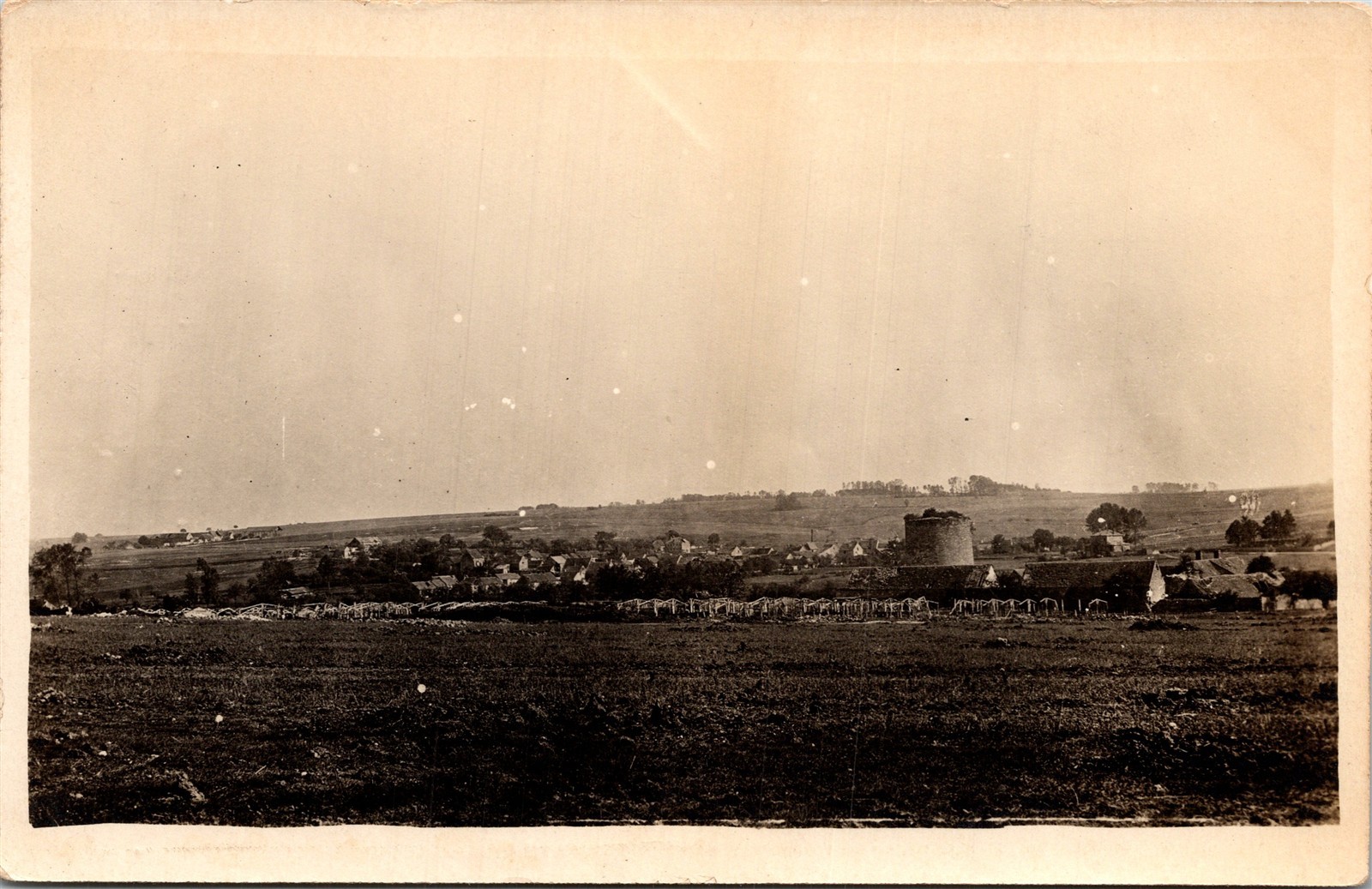 RPPC Postcard France Nesles Birds Eye View Village WWI Era Tower Ruins 1918 A33