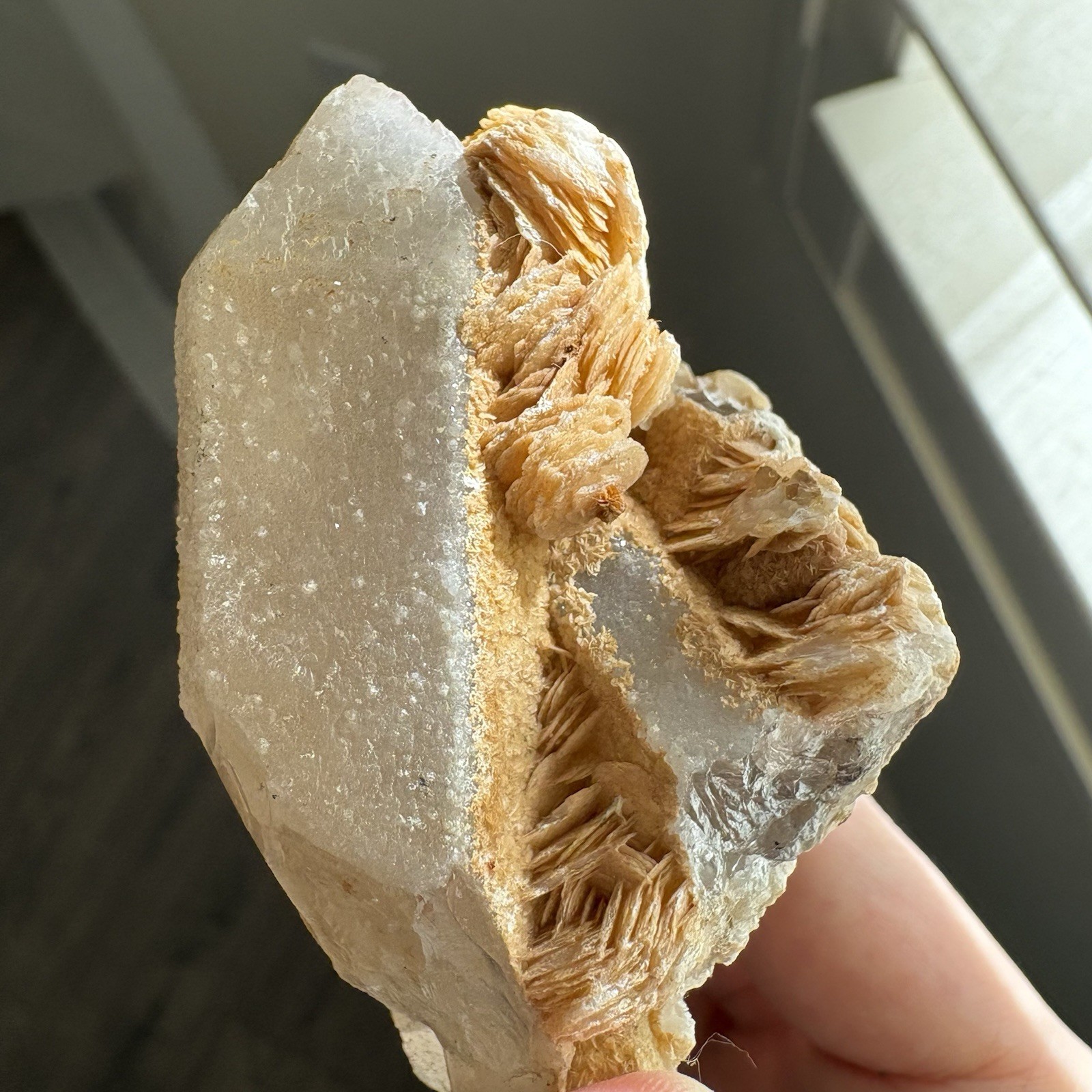 Natural Crystal High-Temp Quartz Cluster w/ Calcite Raw Mineral Fluorescent Heal