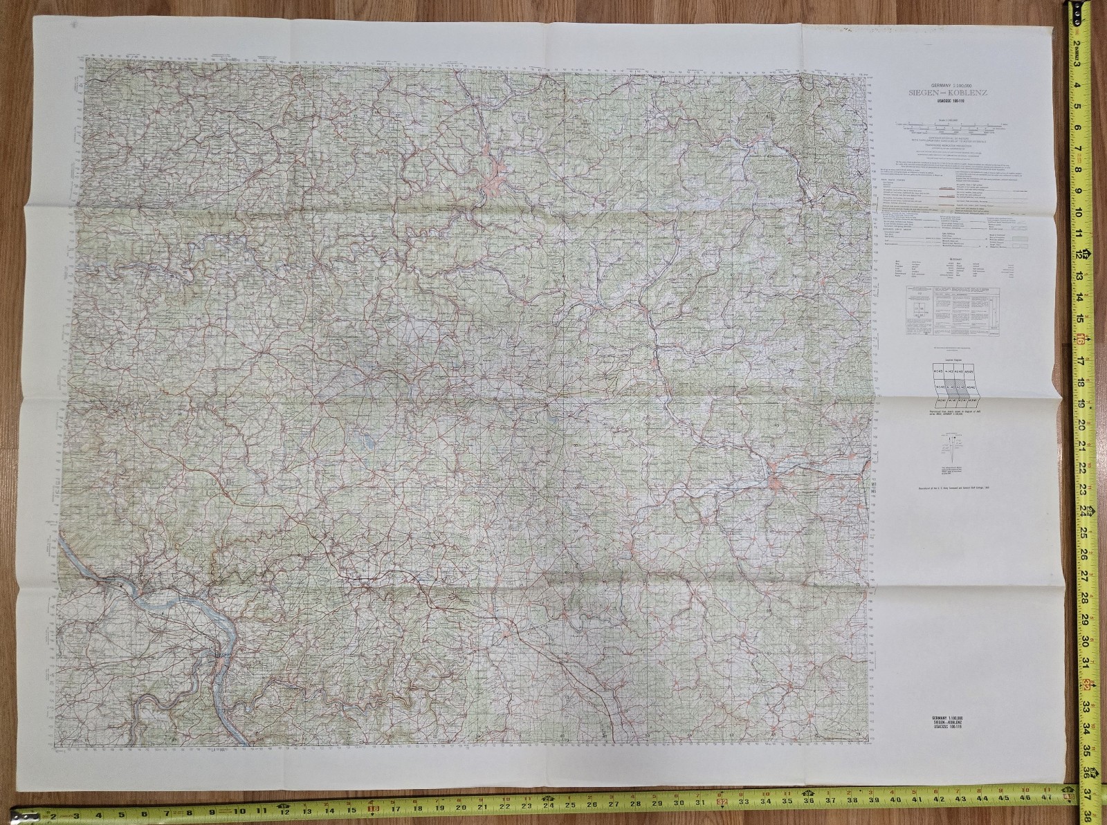Siegen Koblenz Germany 4ft Map 1965 VTG U.S. Army Command General Staff College