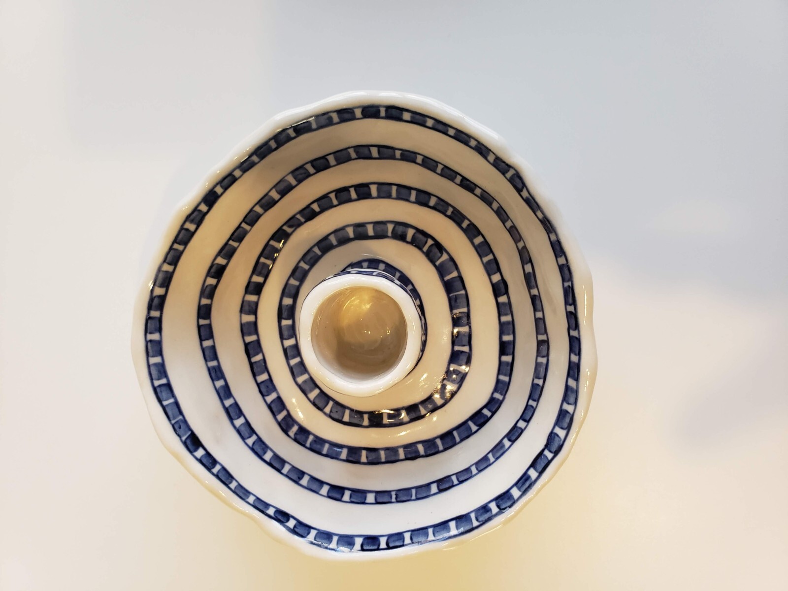 Chloe May Brown CMB blue and white ceramic hand painted candle holder