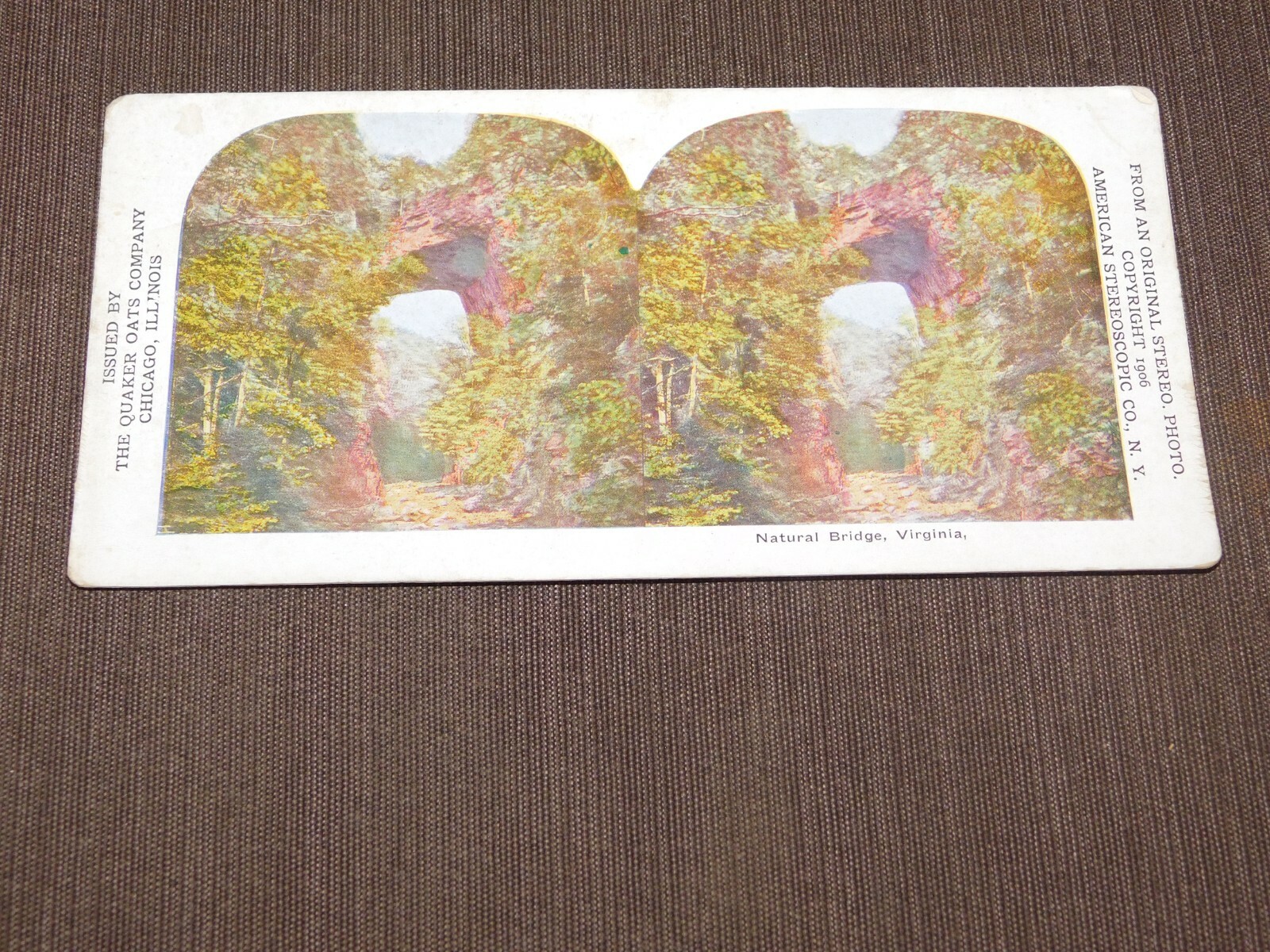 VINTAGE STEREOVIEW STEREOSCOPES CARD FUNNY NATURAL BRIDGE VIRGINIA