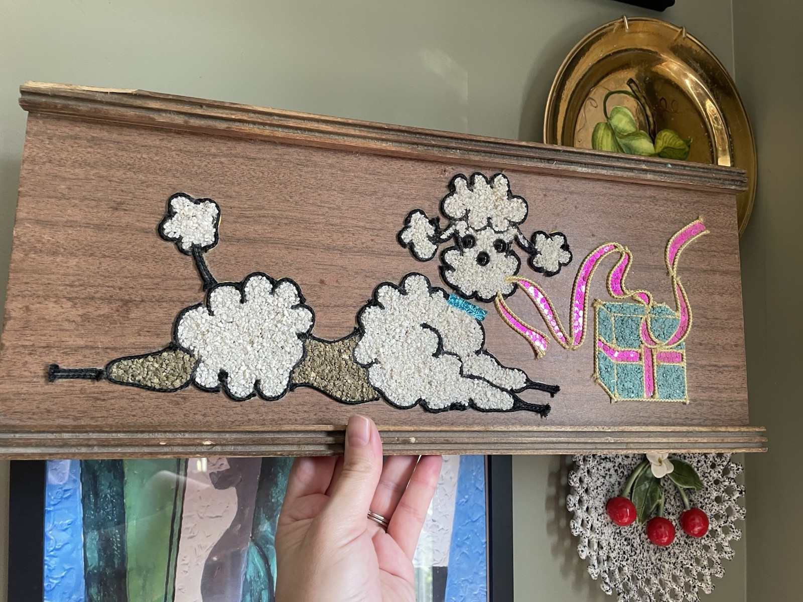 MCM Gravel Pebble Wall Art POODLE Dog Wood Decor Mid Century 1960s 17\'\'x7.5\'\'