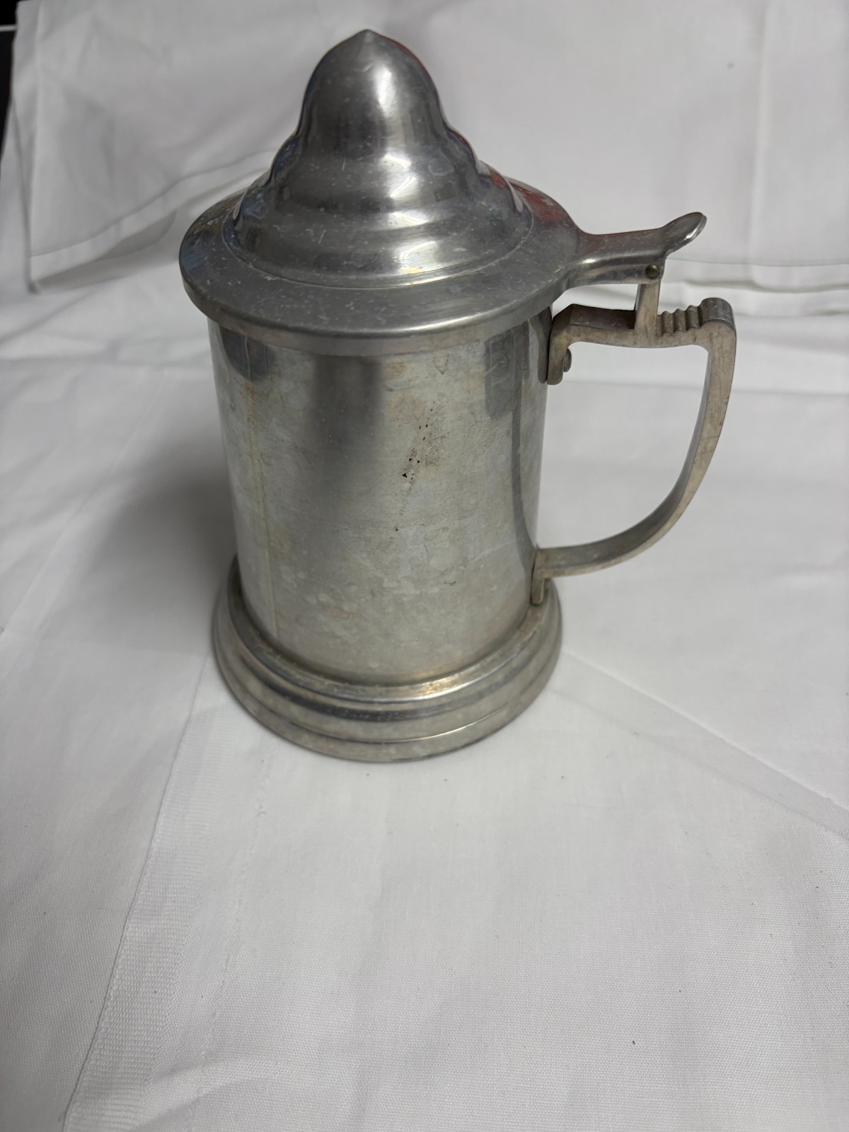 Vintage mid-century lidded aluminum beer stein mug