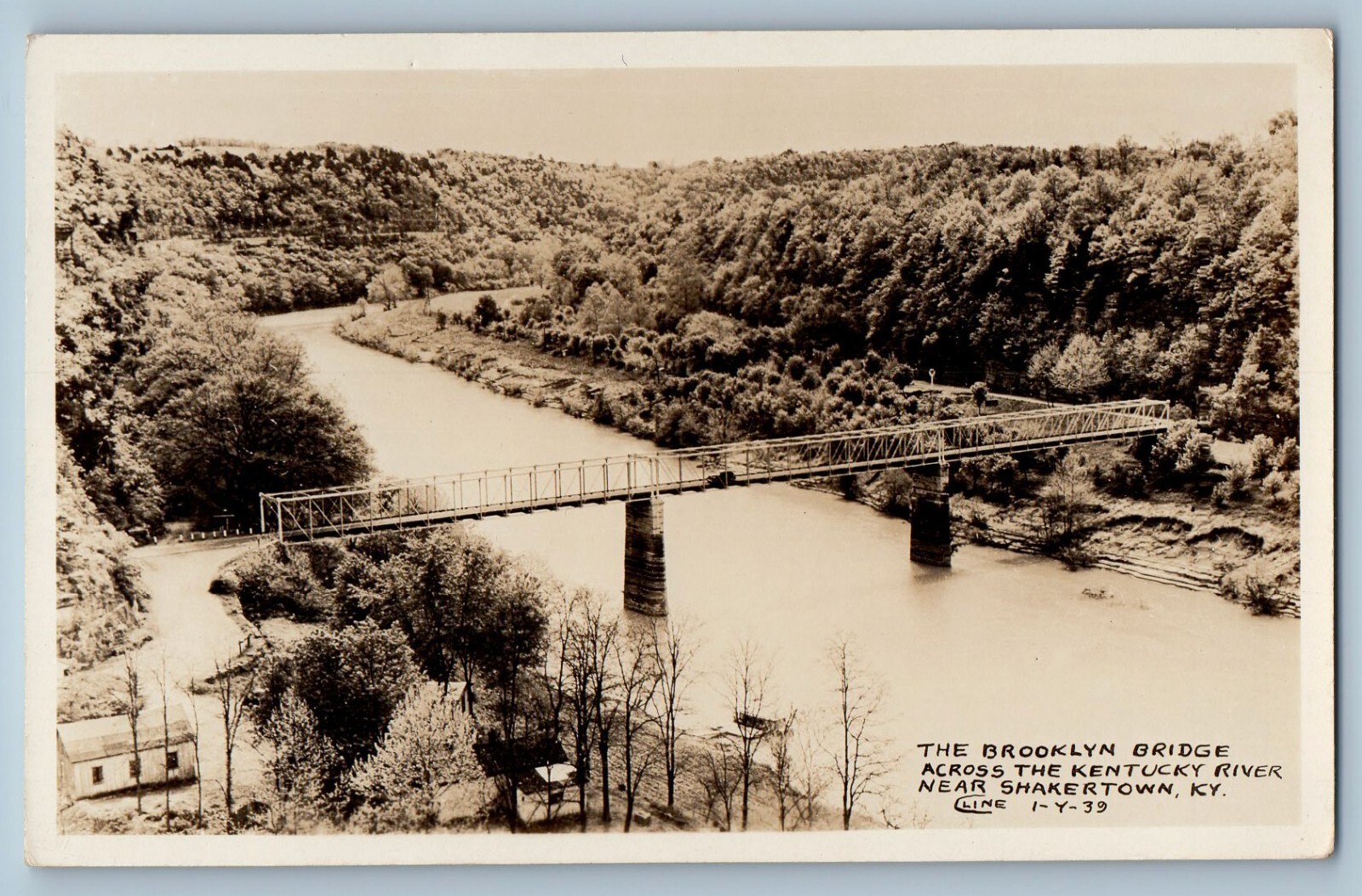 Shakertown KY Postcard RPPC Photo Brooklyn Bridge Across Kentucky River Cline