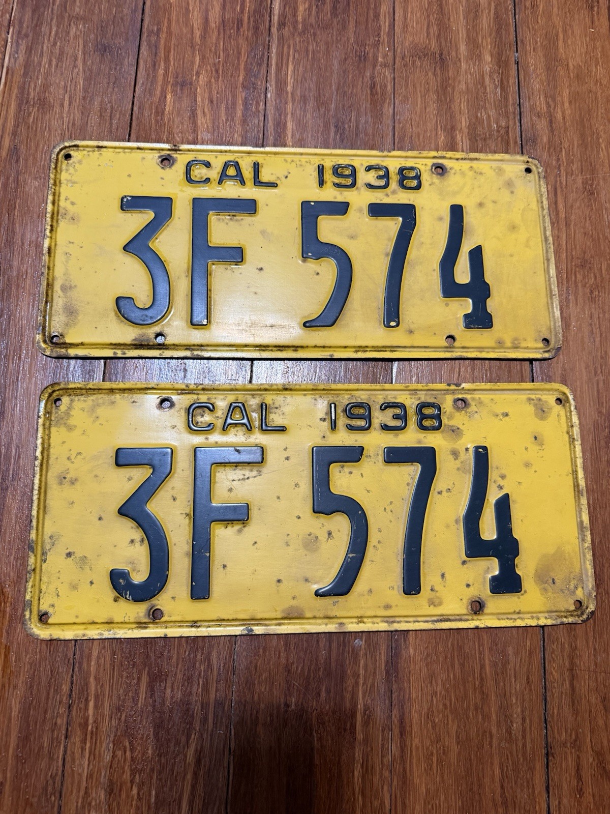 Rare 1938 CALIFORNIA License Plate Plates PAIR ALL ORIGINAL Rare 1938 CALIFORNIA License Plate Plates PAIR ALL ORIGINAL