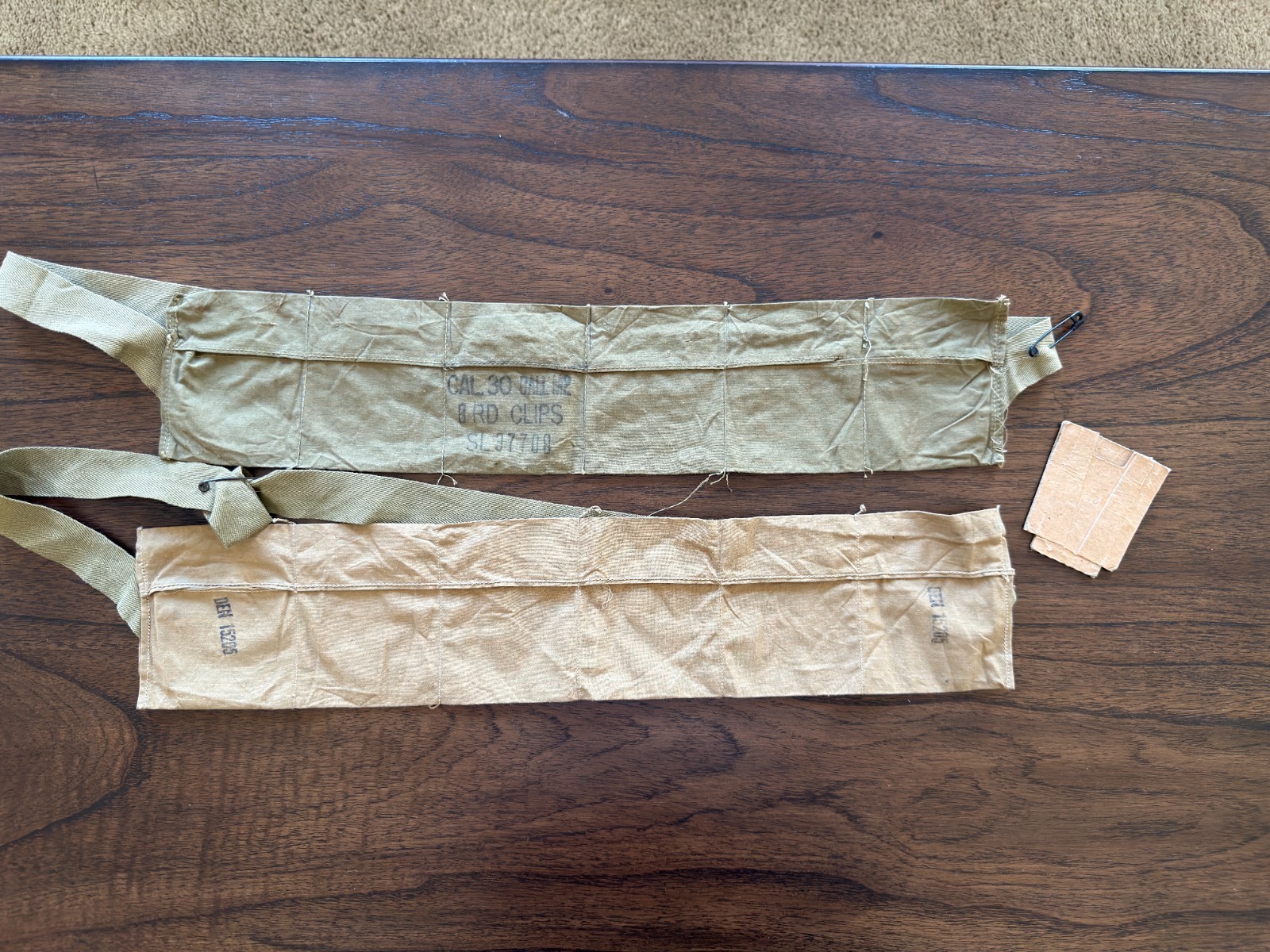 Original WWII WW2 US M1 Garand .30-06 Ammo Bandoliers w/ Cardboard Lot of 2