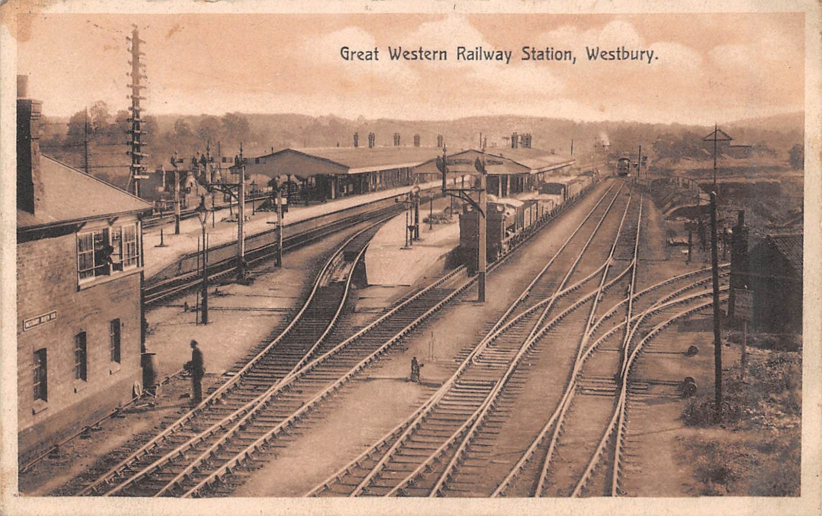 POSTCARD WESTBURY GW RAILWAY STATION ( INTERIOR ) c 1912 BIRDS EYE VIEW