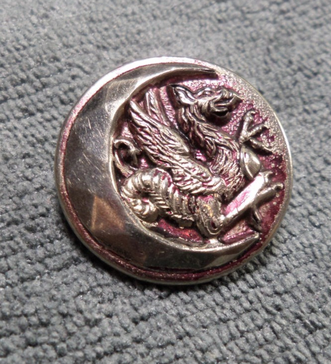Vintage Antique Metal Picture Button FLYING DRAGON & CRESCENT MOON
