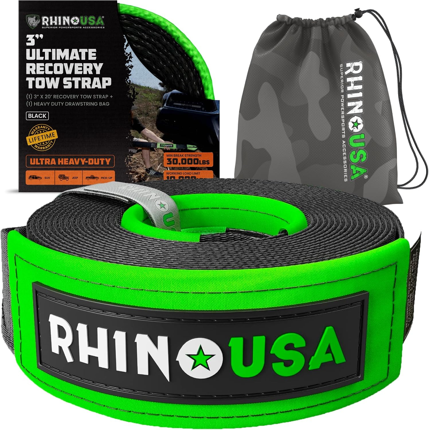 Recovery Tow Strap (3In X 20Ft) - 31,518Lb Heavy Duty Towing