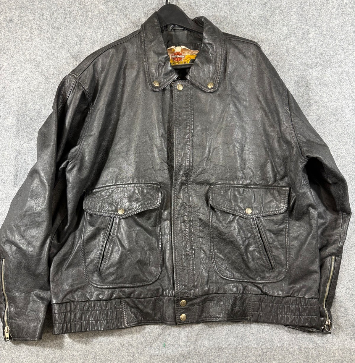 Harley-Davidson Motorcycle Jacket Mens 2XL Black Leather Full Zip Snaps 80s VTG