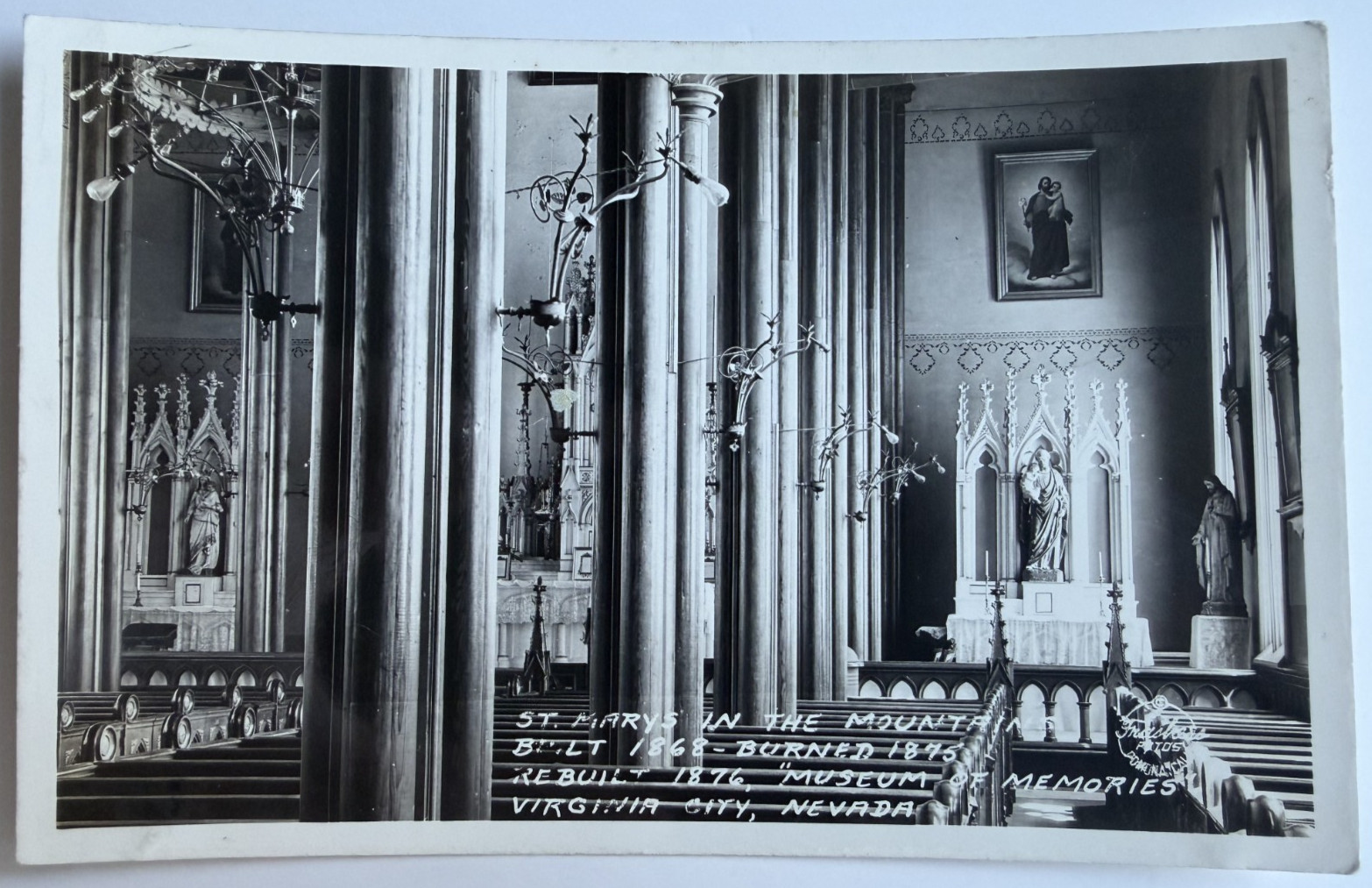 c1930s RPPC Frasher Virginia City NV Church Interior St Marys in the Mountains 