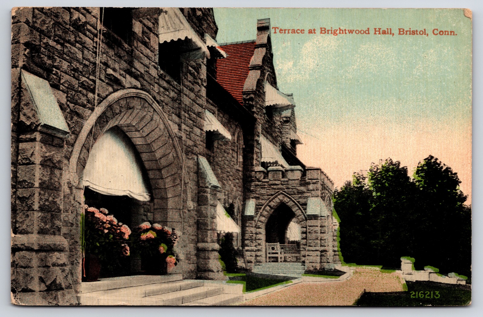Terrace At Brightwood Hall Bristol Connecticut Postcard