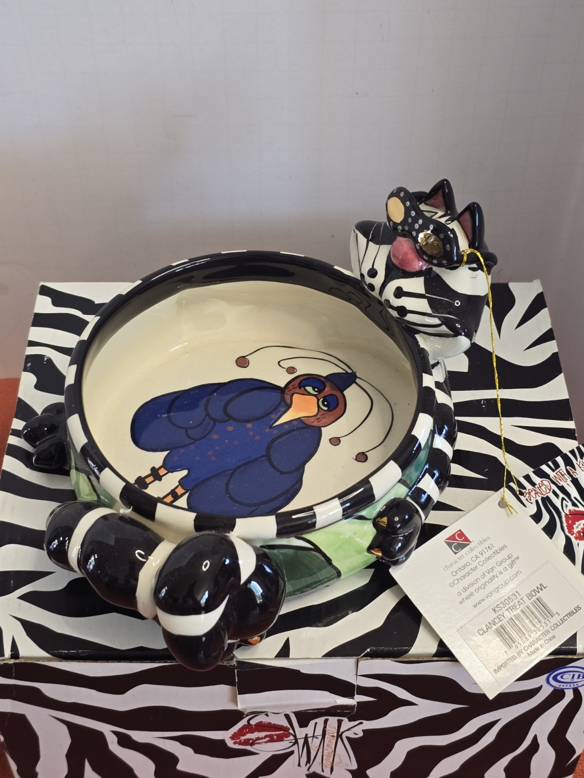 SWAK Lynda Corneille Clancy Cat Kitty Bowl Dish Whimsical Colorful SIGNED