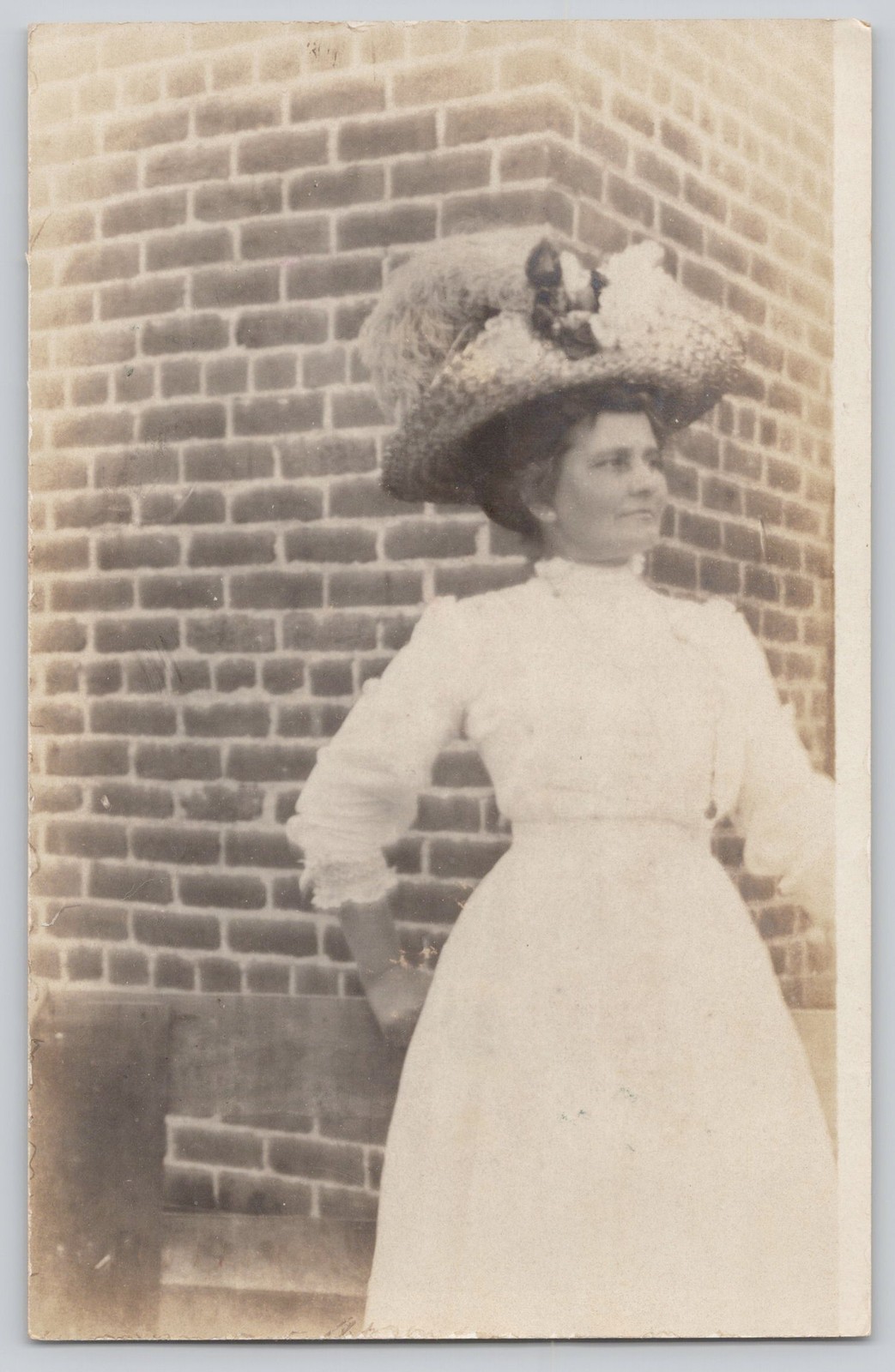 RPPC c1910 Woman Huge Plumed Hat Prescott AZ Real Photo Postcard