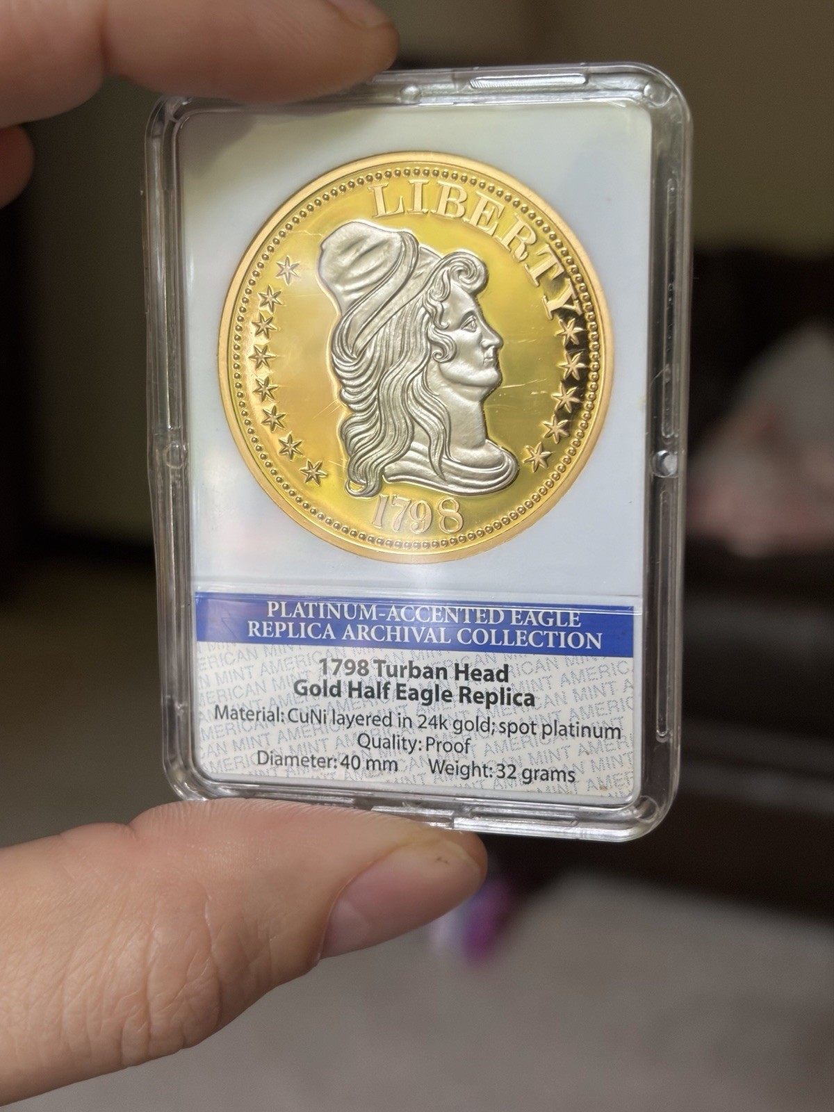 1798 Turban Head Half Eagle Replica Coin 24k Gold Layered Platinum Accent Proof