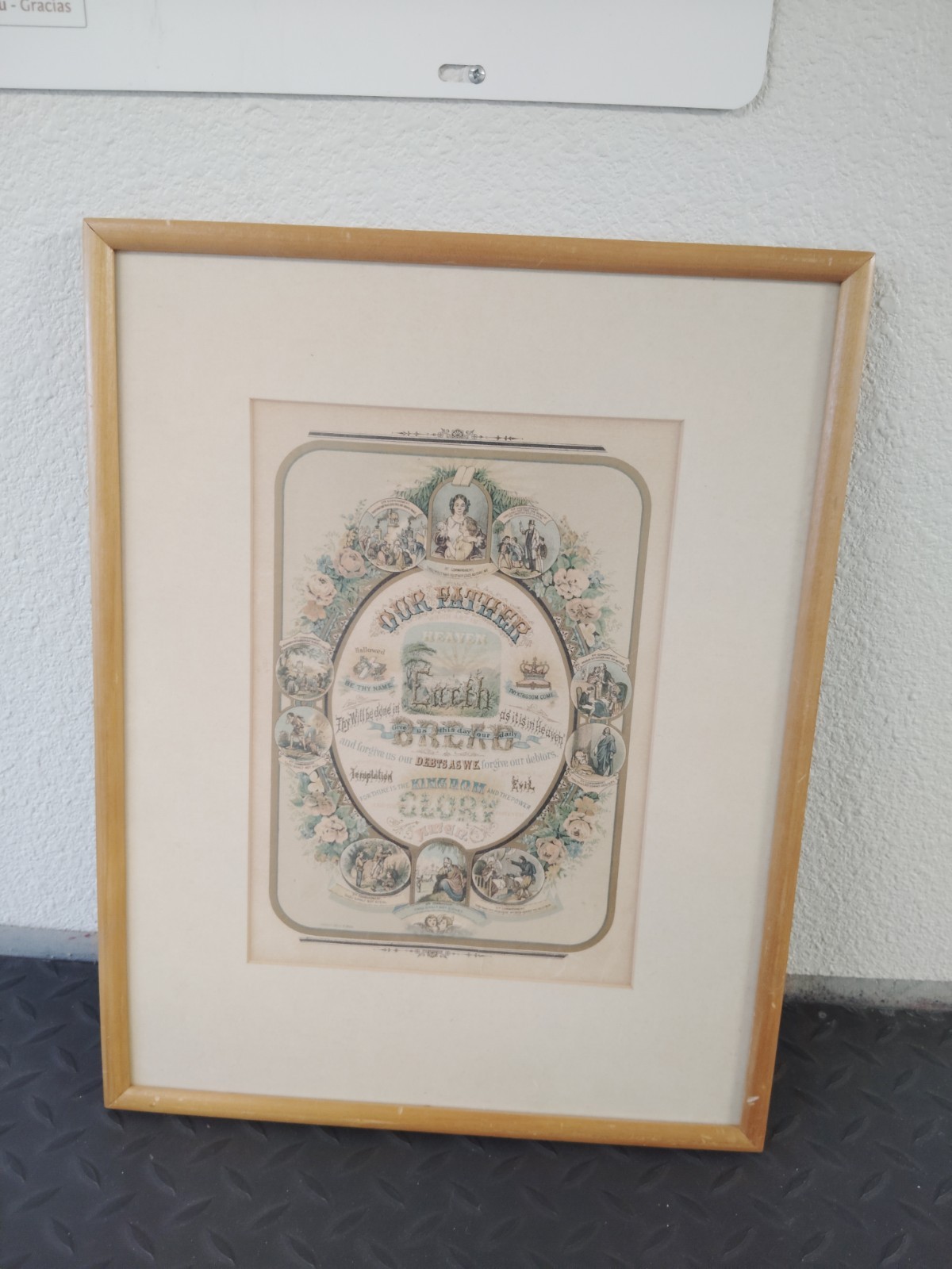 Antique Our Father's Prayer & Ten Commandments framed Print 1880’s Religious